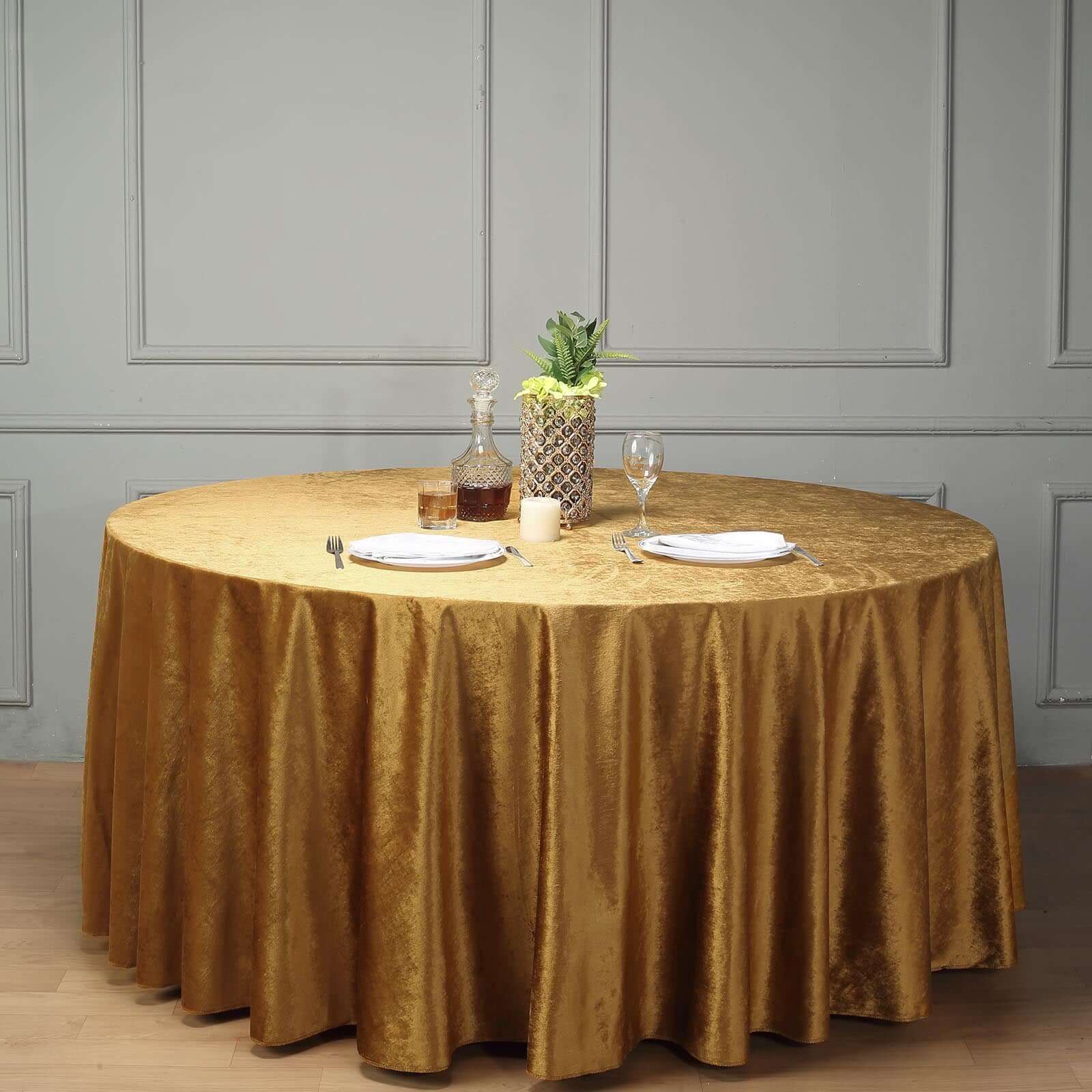 Premium Velvet 120 Round Tablecloth Gold - Reusable Soft & Seamless Table Cover for Upscale Events