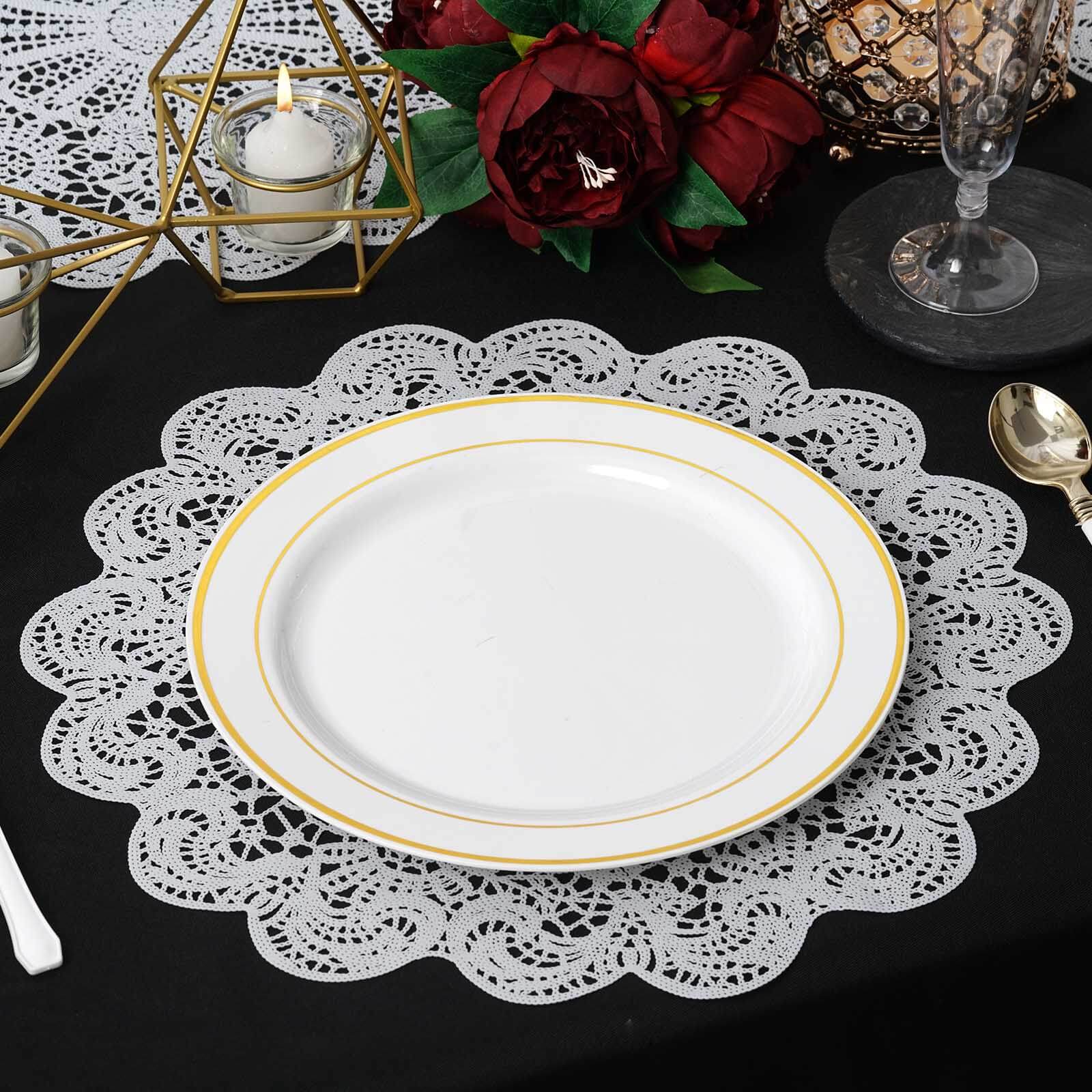 6-Pack Dining Table Mats Floral Lace Design White - Vinyl Non-Slip Surface with Vintage Appeal 15