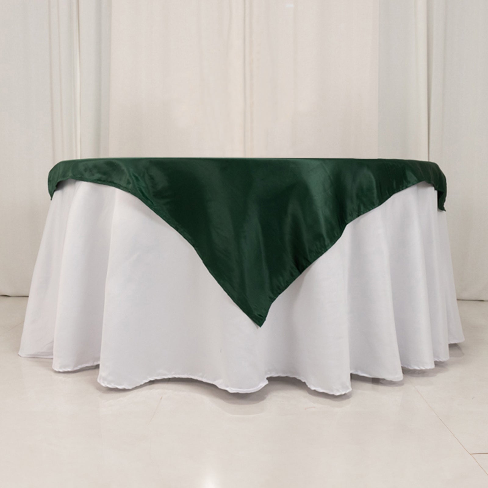 Lamour Satin 54x54 Table Overlay Square Tablecloth Hunter Emerald - Durable & Silk-Like Table Cover