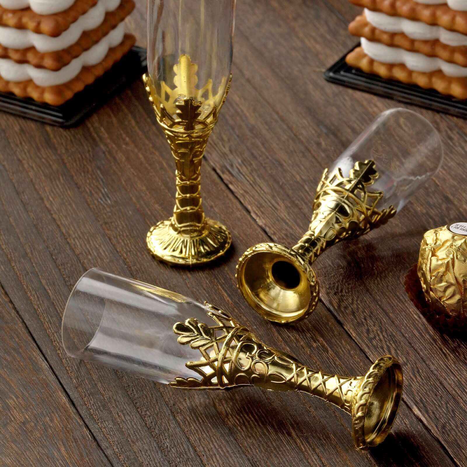 12-Pack Plastic Fillable Mini Candy Container in Champagne Bottle Style Clear Gold - Candy Treat Favor Boxes 4