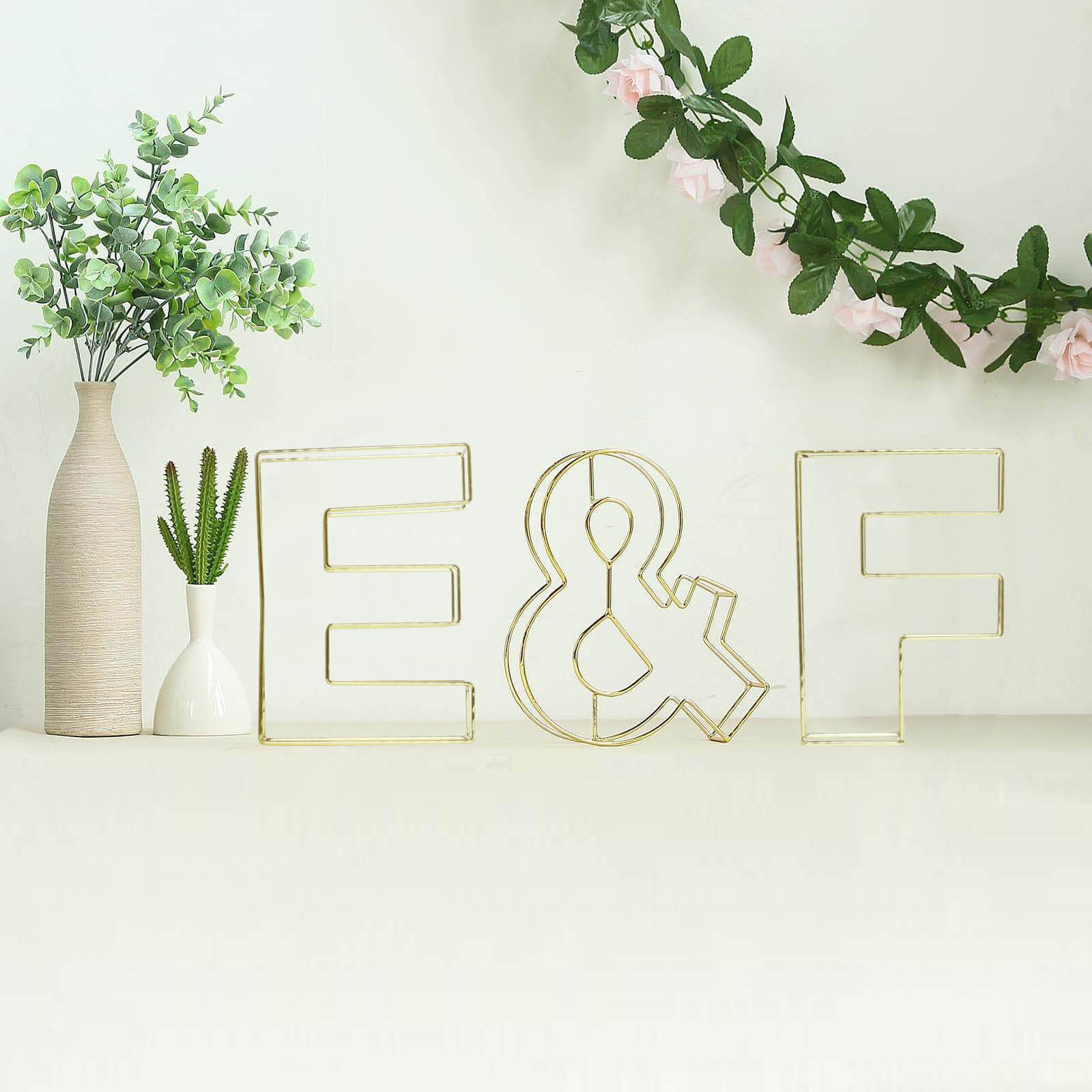 8 Tall Gold Freestanding 3D Decorative Wire Letter, Wedding Centerpiece - E