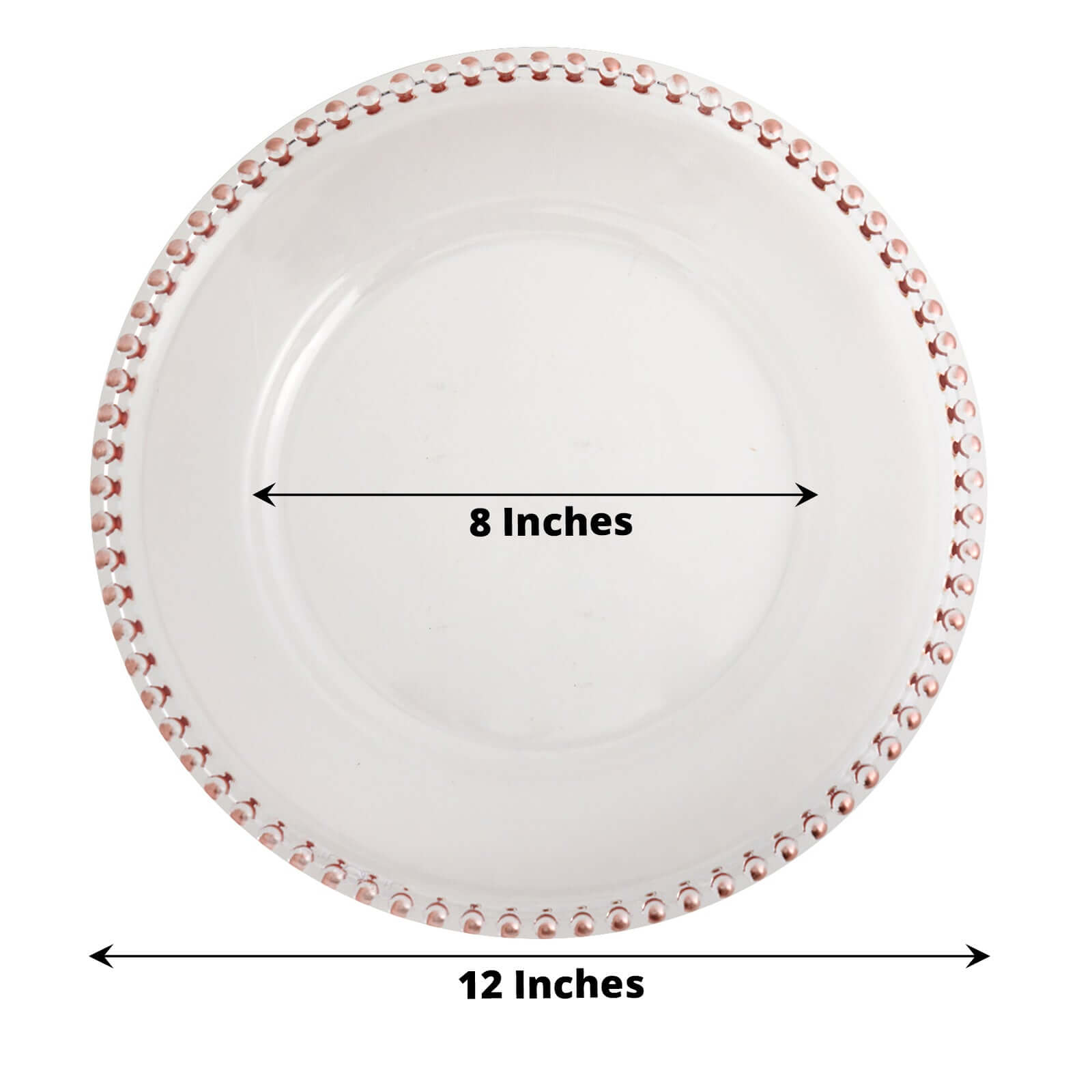 6-Pack Acrylic Round Charger Plates 13 in Clear with Rose Gold Beaded Rim, Decorative Dinner Party Serving Plates