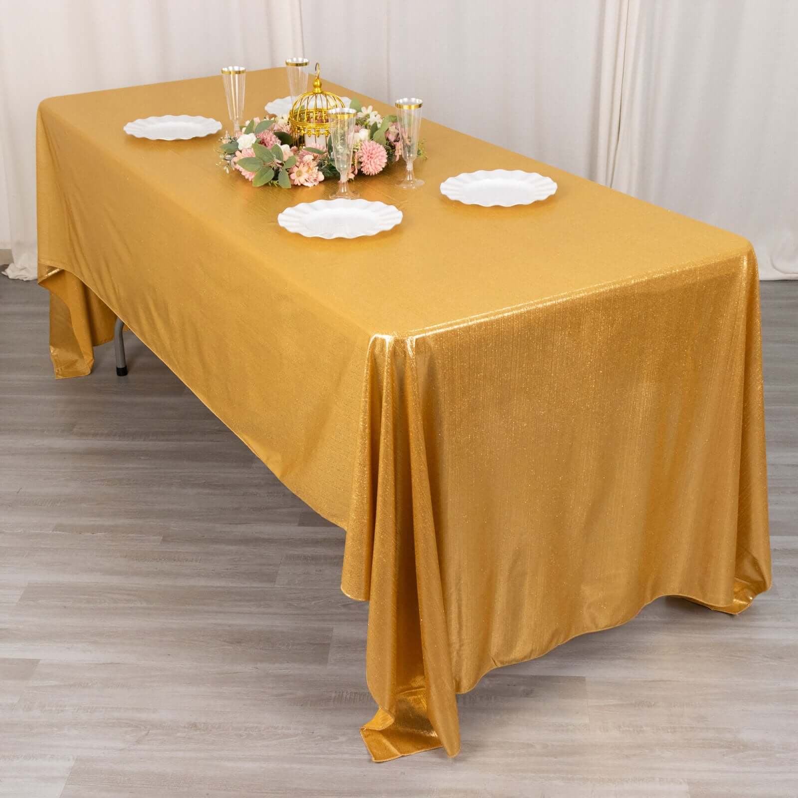 Sequin Dots Polyester 60x126 Rectangle Tablecloth Shimmering Gold - Wrinkle Free & Sparkling Table Cover for Stylish Event Decor