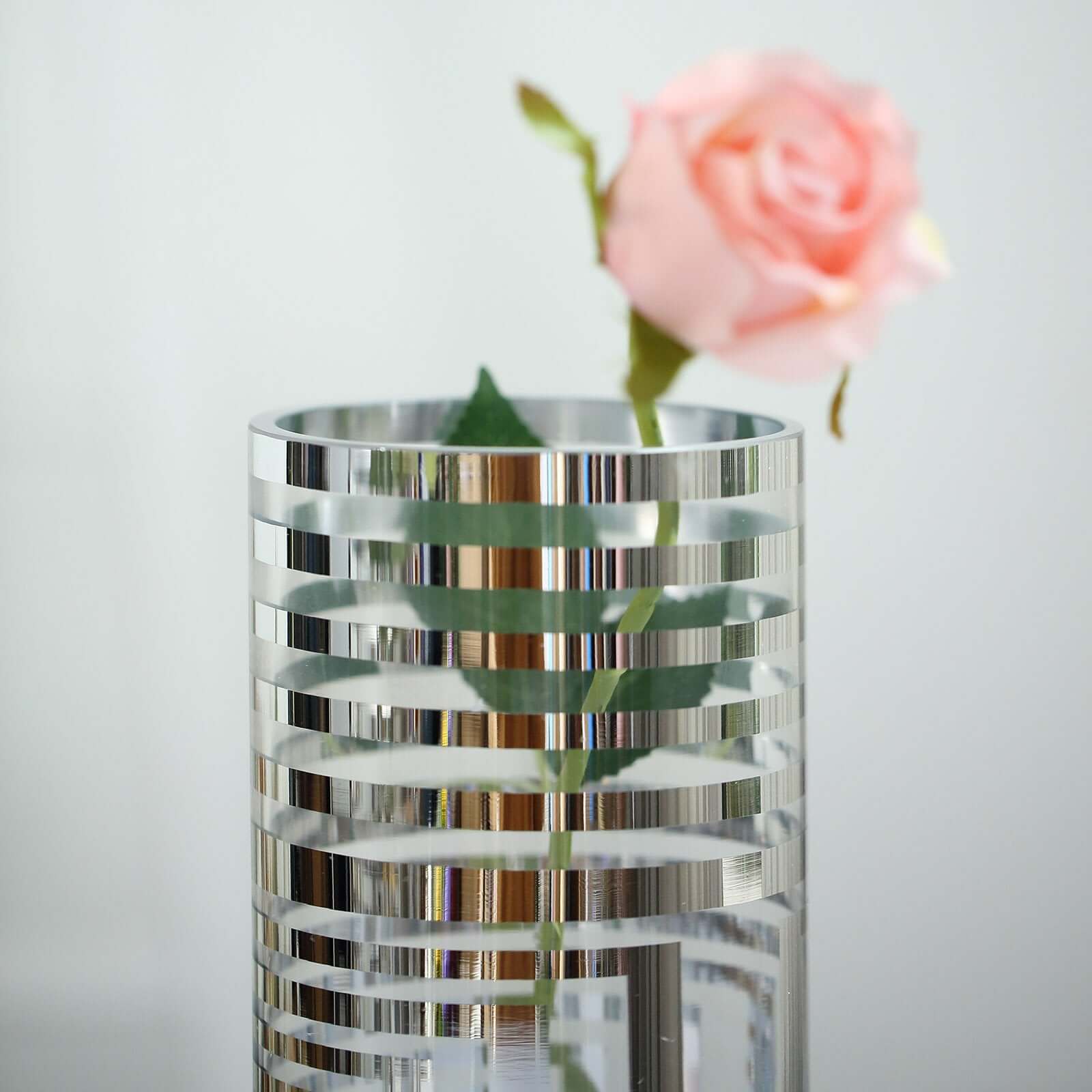 2-Pack Glass Cylinder Vases Silver Striped - Sophisticated Flower Centerpieces for Events 11