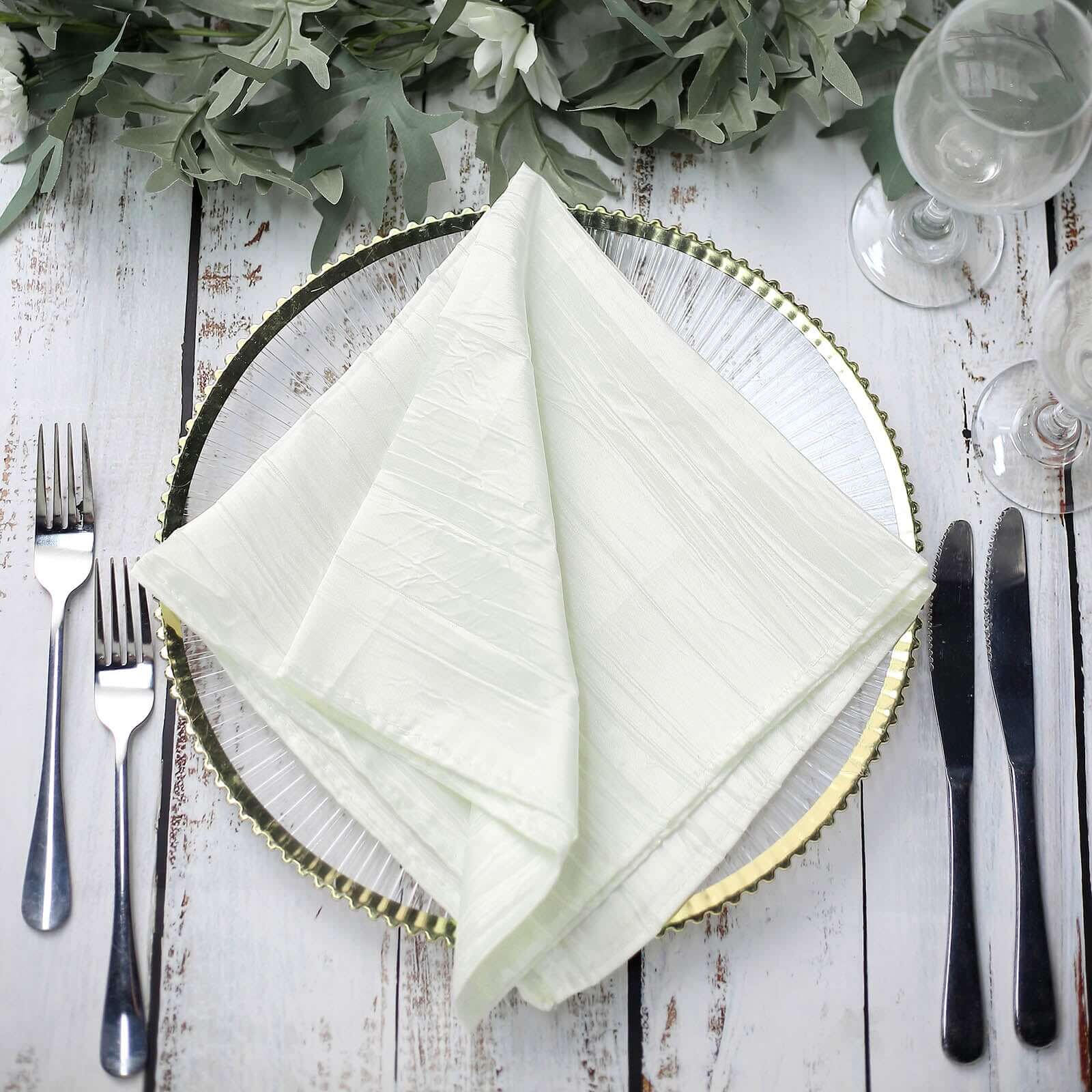 5 Pack Taffeta 20x20 Napkins Ivory - Accordion Crinkle Dinner Napkins