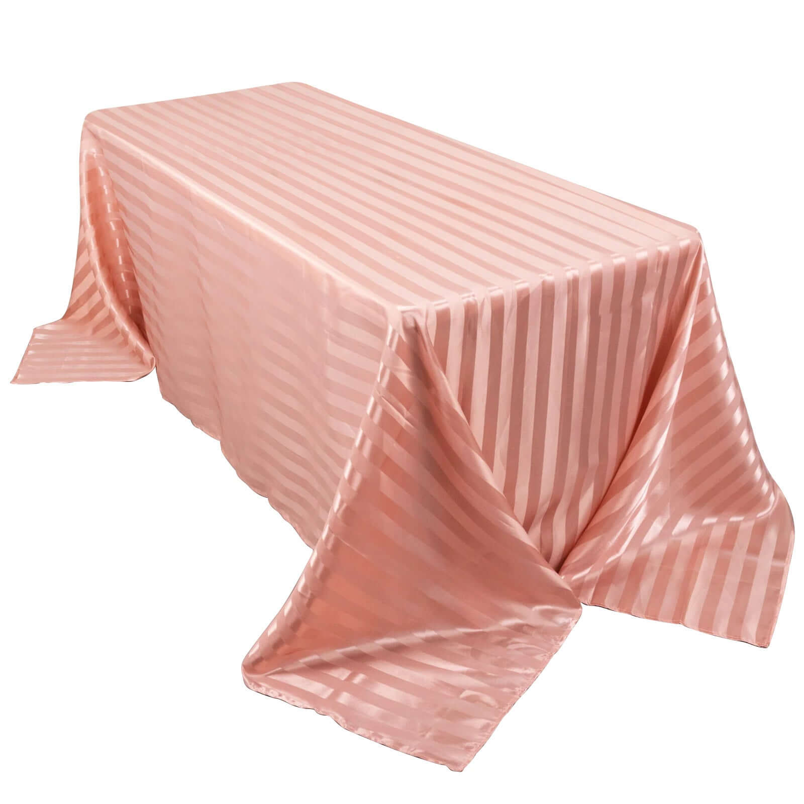 Satin Striped 90x132 Rectangular Tablecloth Dusty Rose Satin Stripe - Seamless Silky Smooth Table Cover