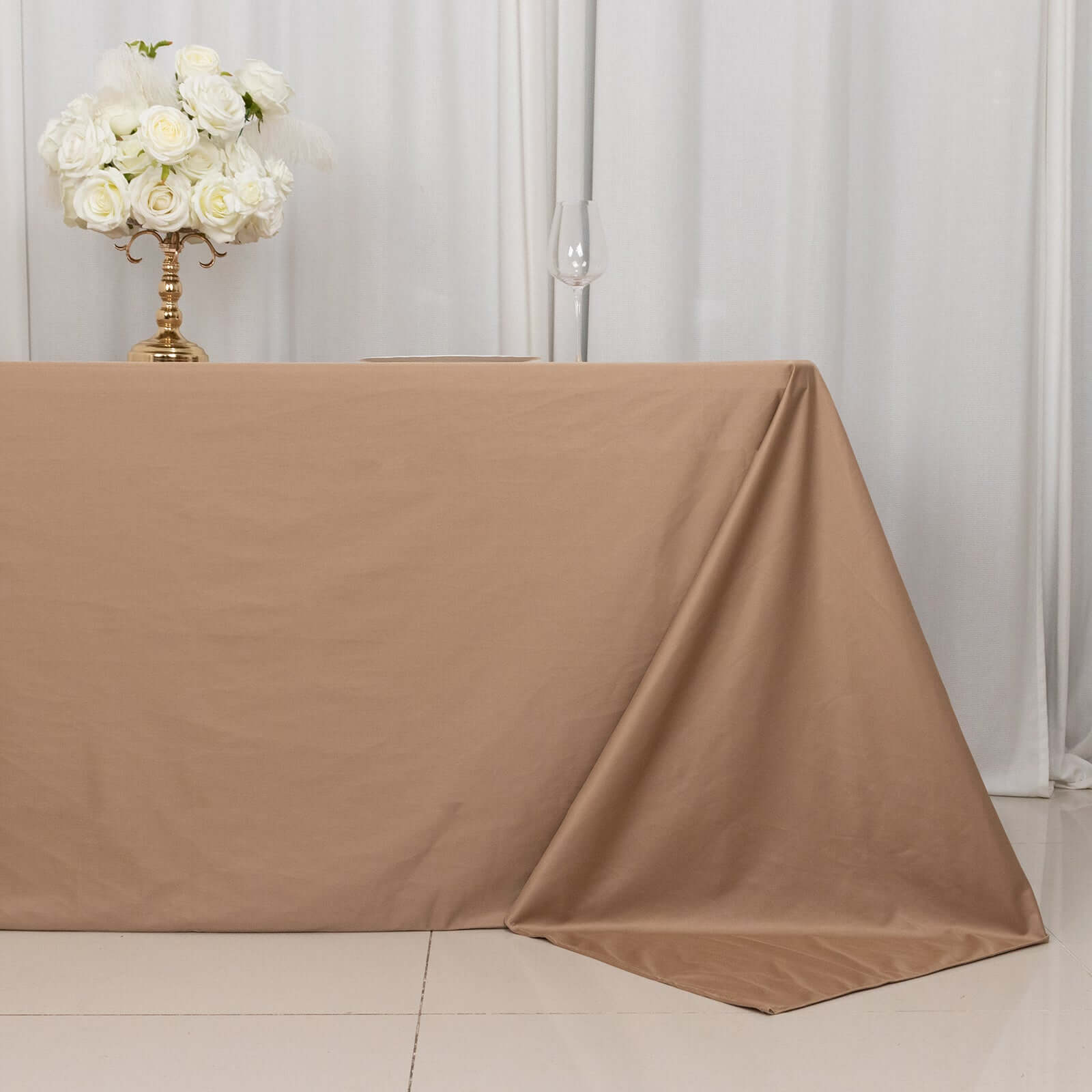 Premium Scuba Rectangular 90x132 Tablecloth Nude - Wrinkle Free, Stain Resistant & Seamless Table Cover