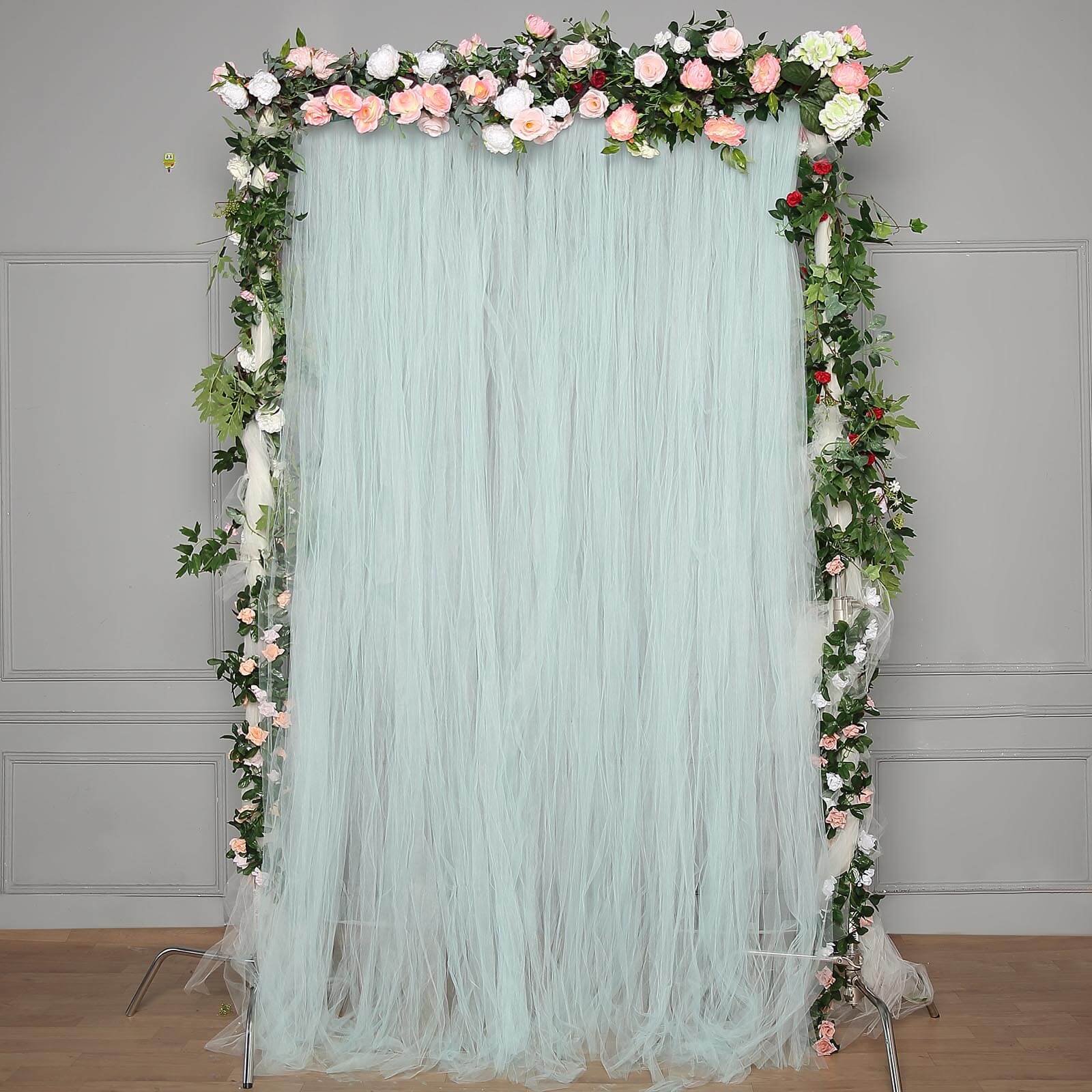 5ftx10ft Light Blue Dual Sided Sheer Tulle Event Curtain Drapes With Satin Header, Rod Ready Backdrop Event Panel