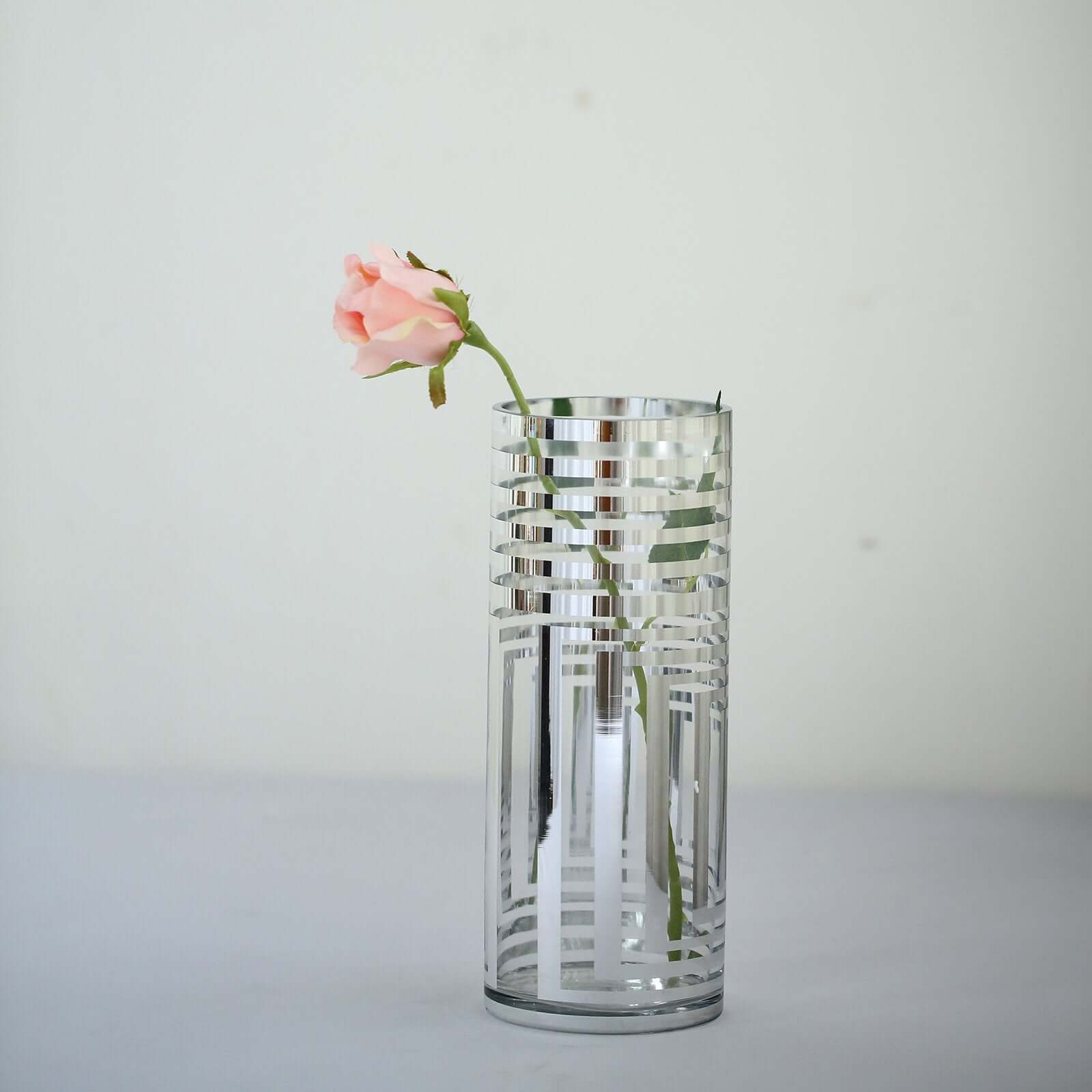 2-Pack Glass Cylinder Vases Silver Striped - Sophisticated Flower Centerpieces for Events 11