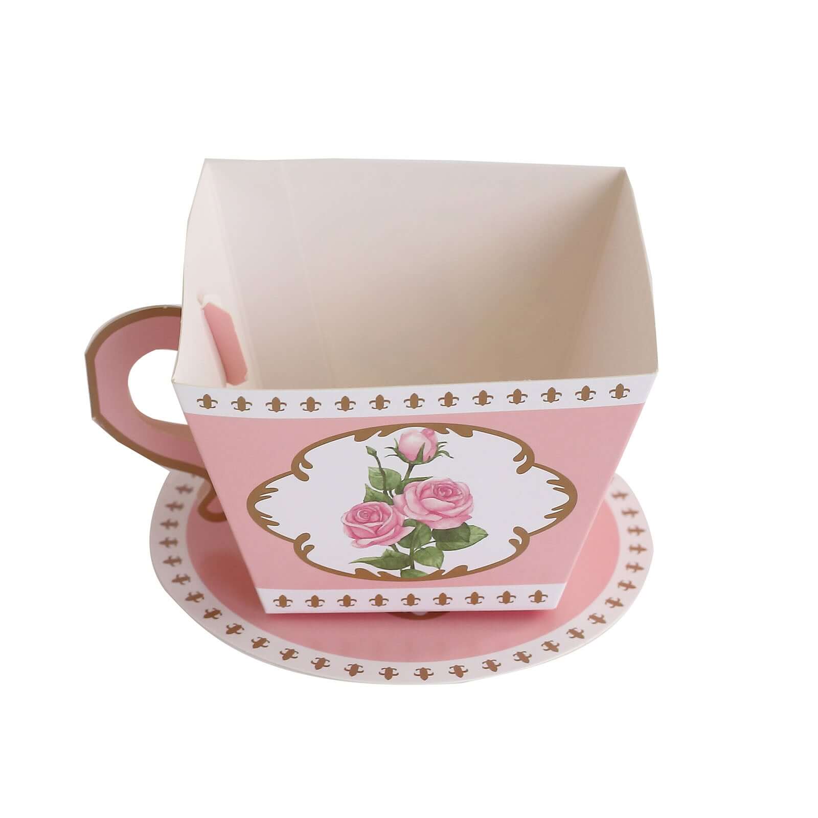 25 Pack Dusty Rose Mini Teacup and Saucer Party Favor Boxes with Rose Floral Print, Tea Time Candy Boxes - 4x3