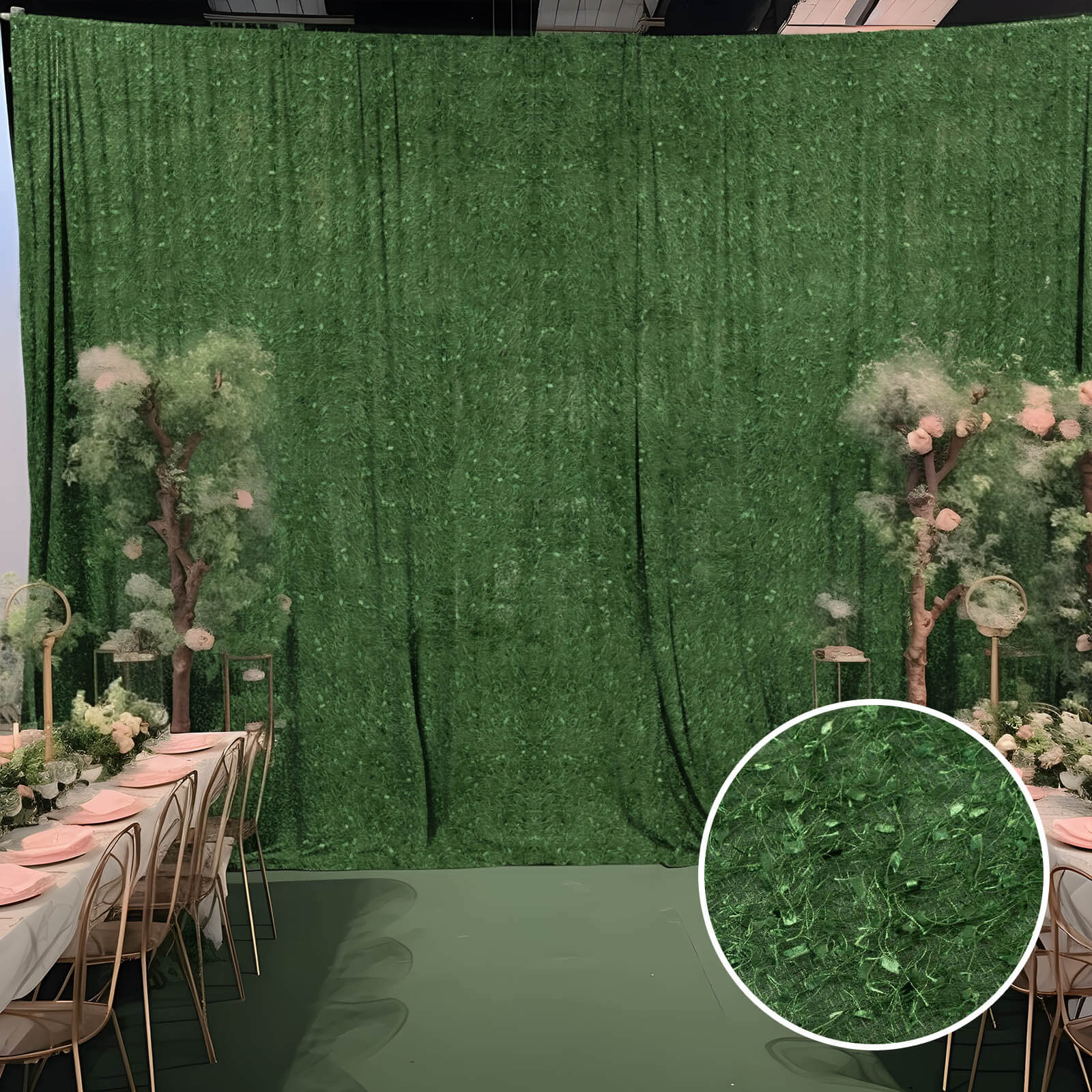 8ftx8ft Green Fringe Shag Polyester Event Drapery Panel, Minky Fabric Divider Backdrop Curtain