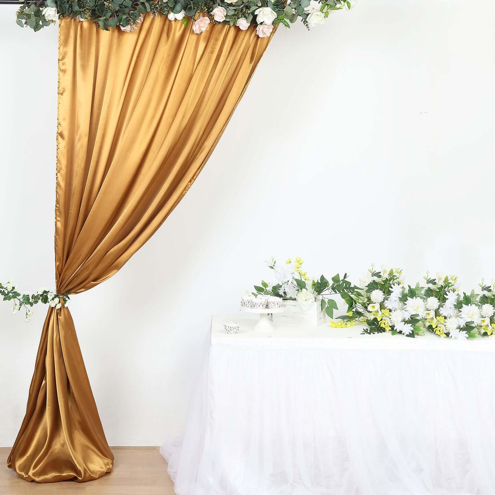 8ftx10ft Gold Satin Event Curtain Drapes, Backdrop Event Panel