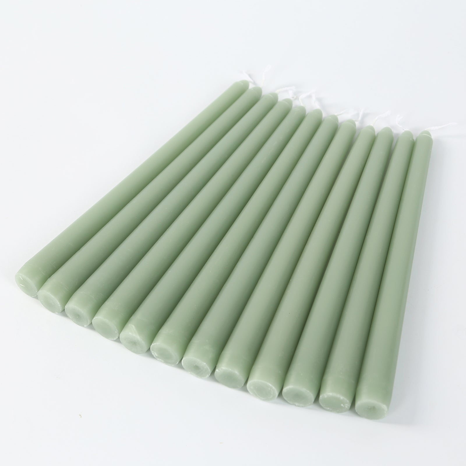 12-Pack Taper Candles Premium Wax Design Sage Green - Unscented Candles for Upscale Settings 10