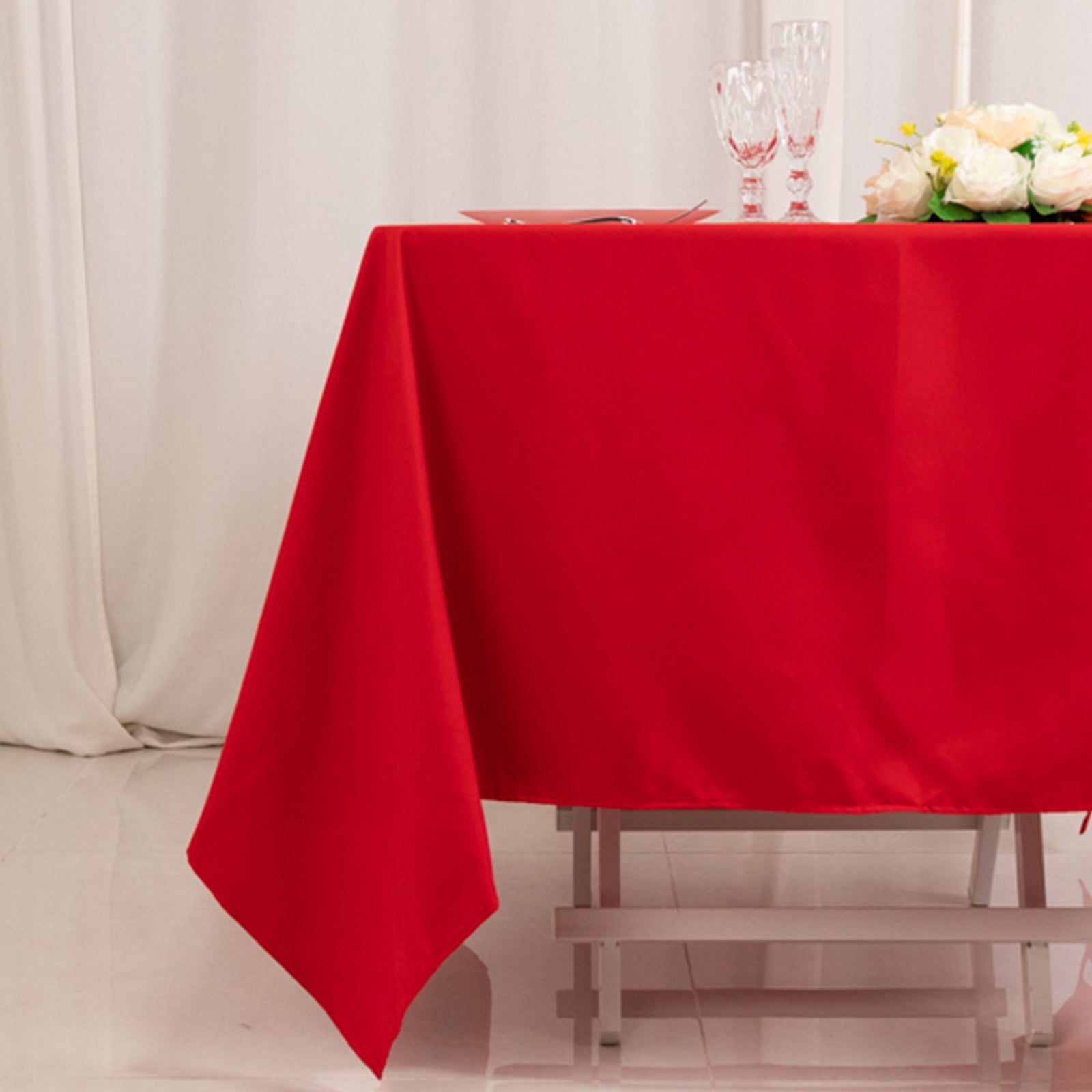 Cotton Blend 70x70 Square Tablecloth Red - Wrinkle-Resistant Fabric Table Cover