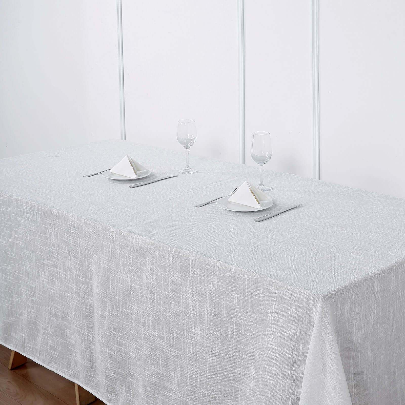 Faux Linen 90x156 Rectangular Tablecloth White - Slubby Texture Wrinkle-Resistant Seamless Table Cover for Weddings and Events