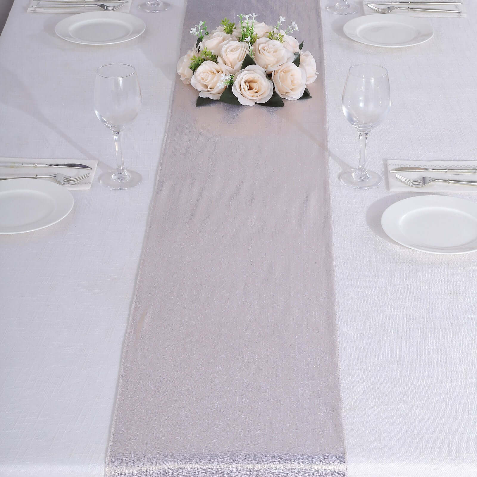 Polyester 12x108 Table Runner Beige Shimmer Sequin Dots - Wrinkle-Free Finish Table Linen