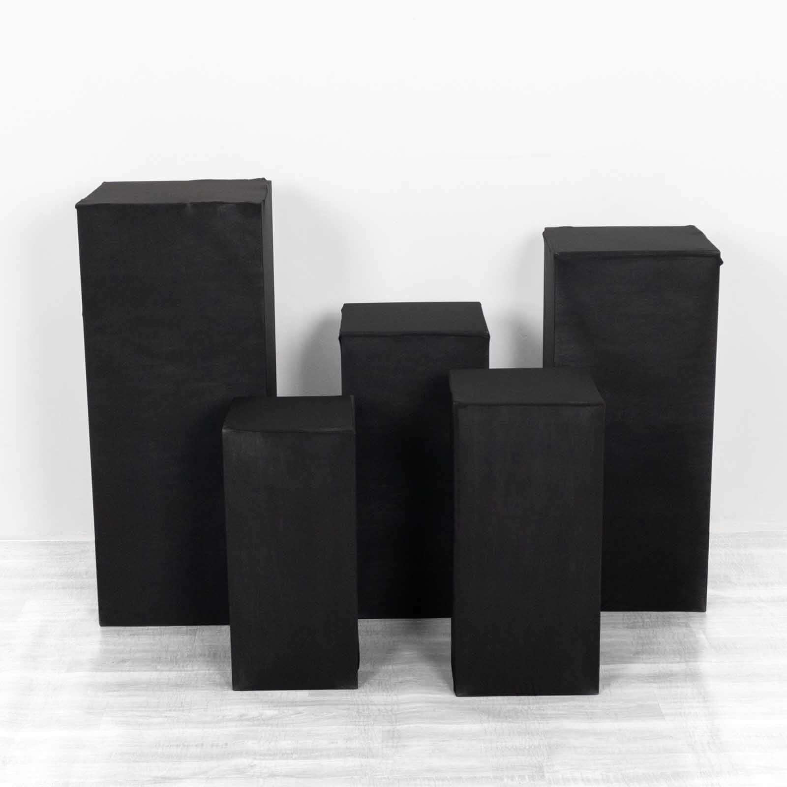 Set of 5 Black Spandex Rectangle Pedestal Stand Covers, Stretchable Pillar Prop Covers - 160 GSM