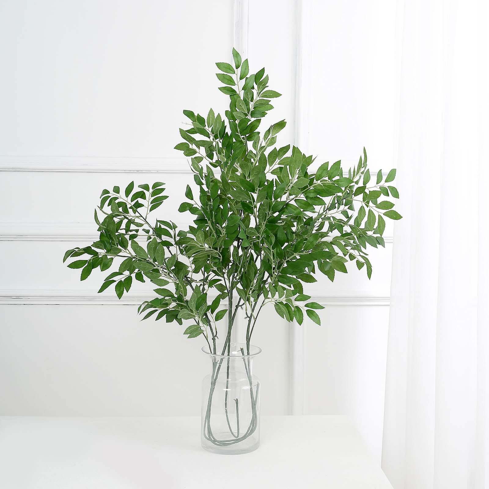 2 Bushes 42 Tall Light Green Artificial Silk Beech Leaf Branches, Faux Plant Stem Vase Fillers