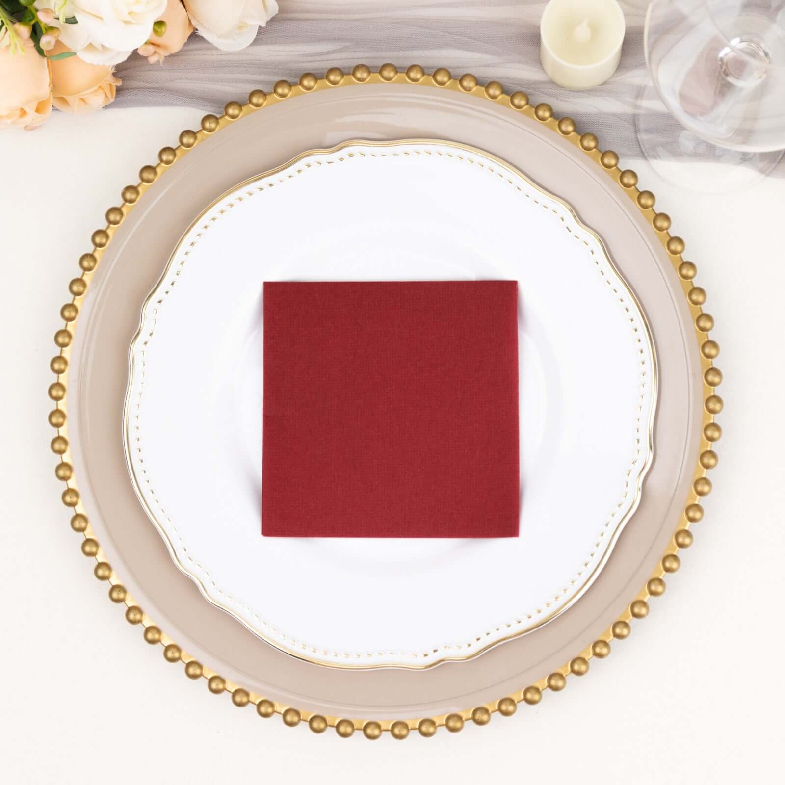 20-Pack Paper Linen-Like Cocktail Napkins Burgundy - Disposable 5x5 Airlaid Soft Napkins