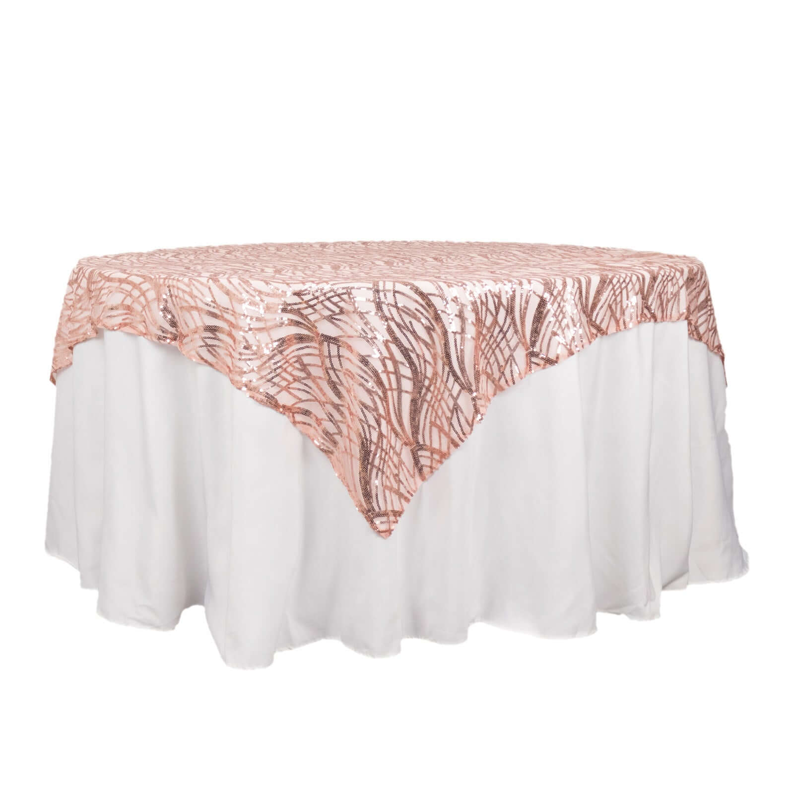 Mesh 72x72 Table Overlay Square Tablecloth Blush - Wave Embroidered Sequins Table Topper