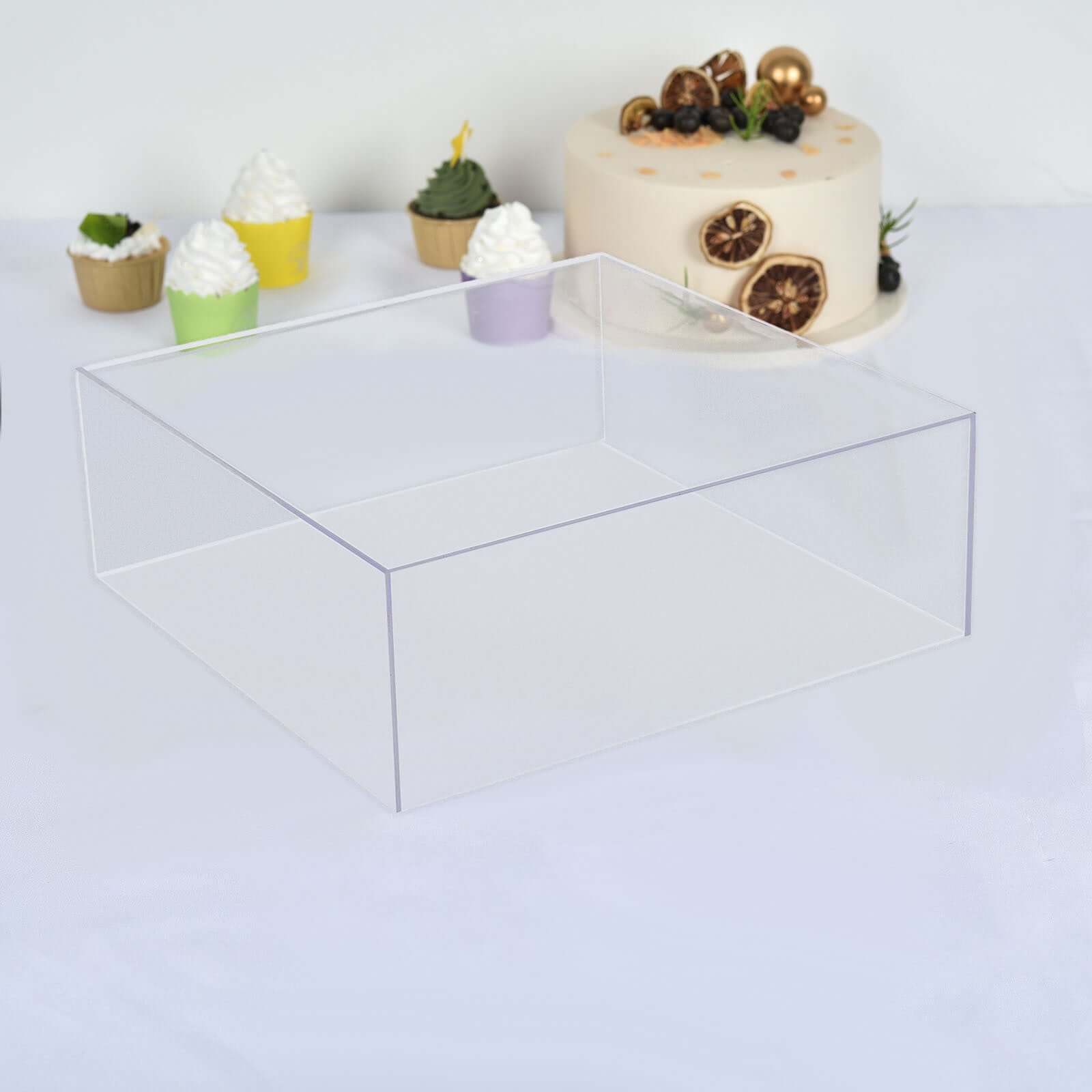 Acrylic Cake Box Stand Pedestal Riser Transparent Clear - Display for Desserts and Events 14x14