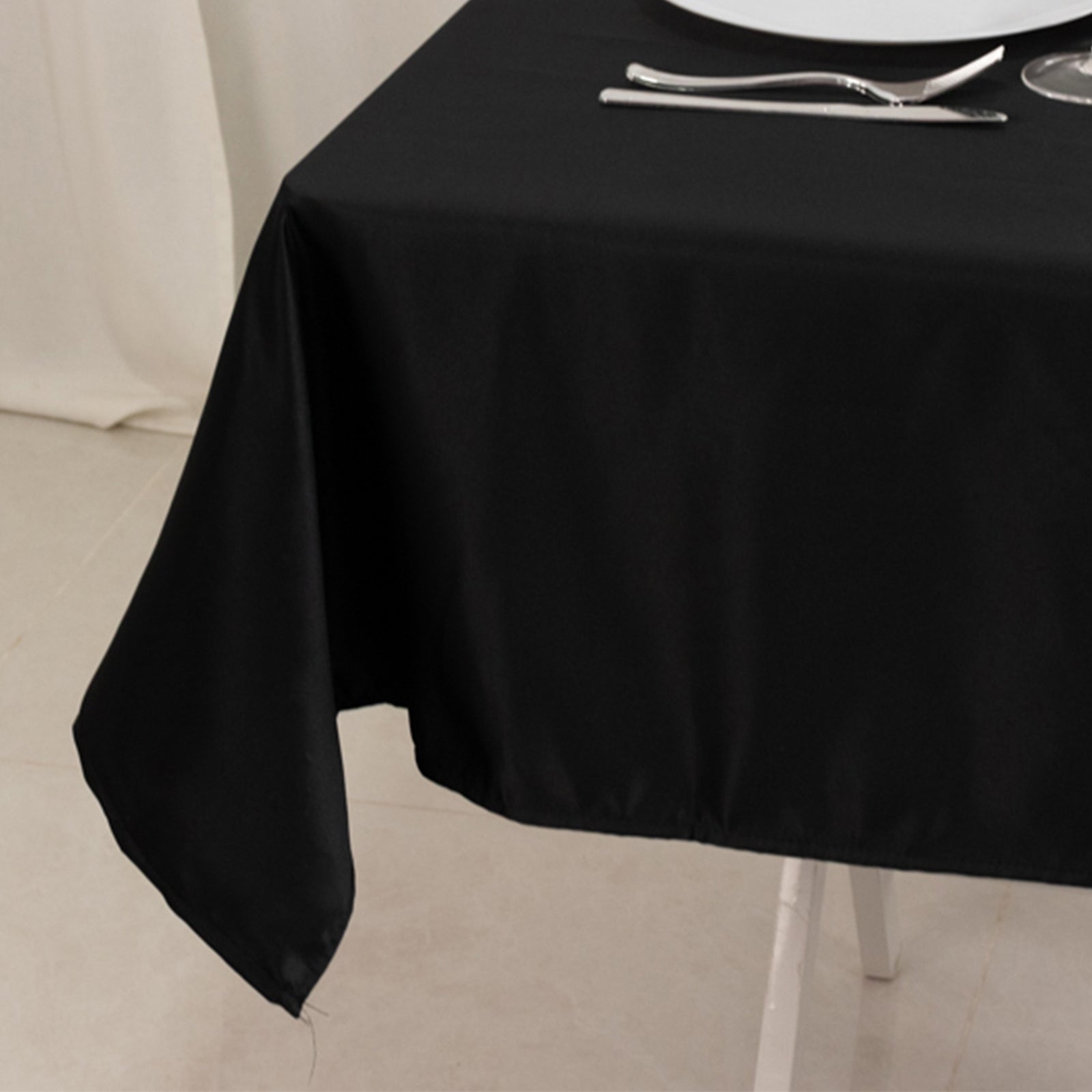 Lamour Satin 54x54 Table Overlay Square Tablecloth Black - Durable & Silk-Like Table Cover for Weddings & Parties