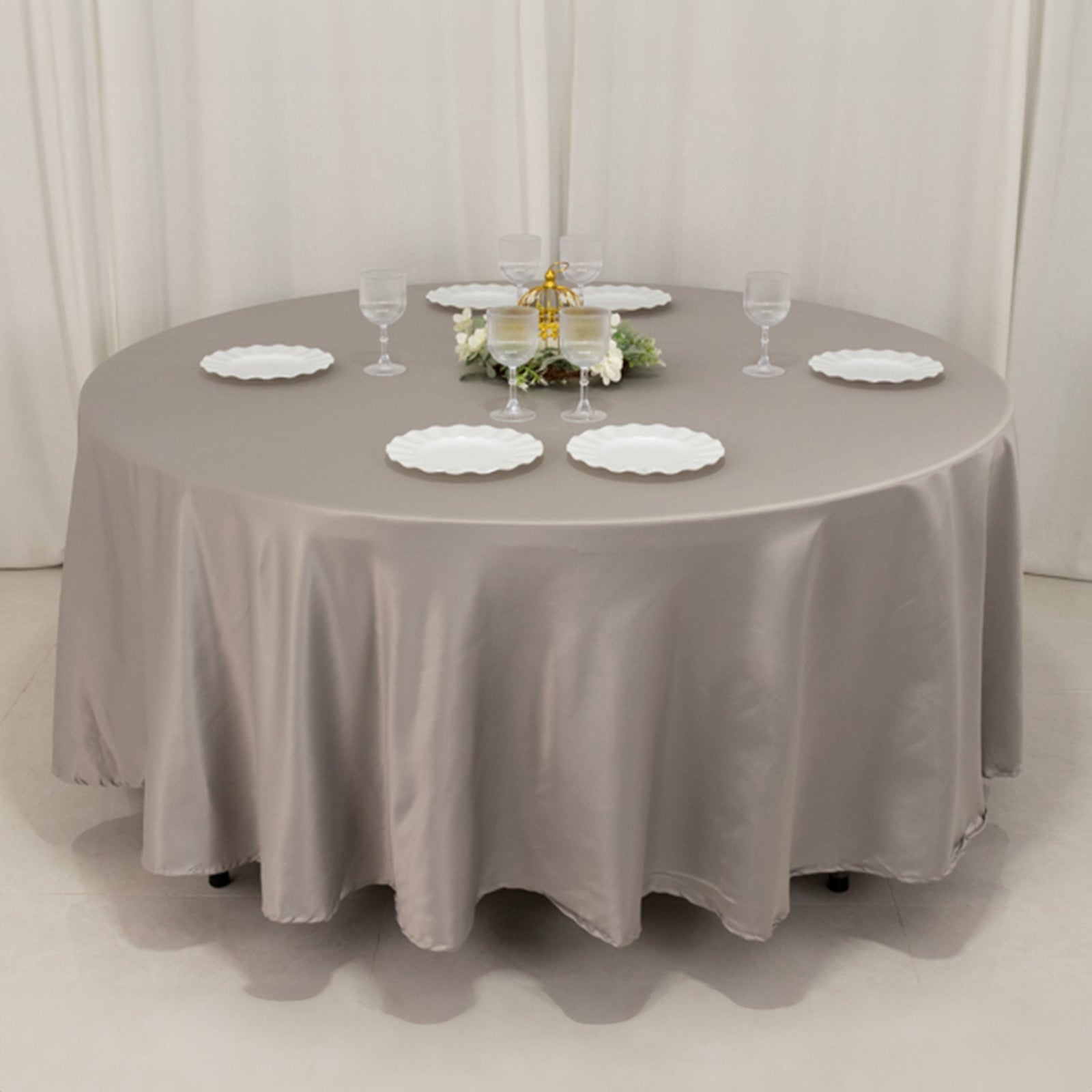 Lamour Satin 108 Round Tablecloth Silver - Durable & Silk-Like Table Cover