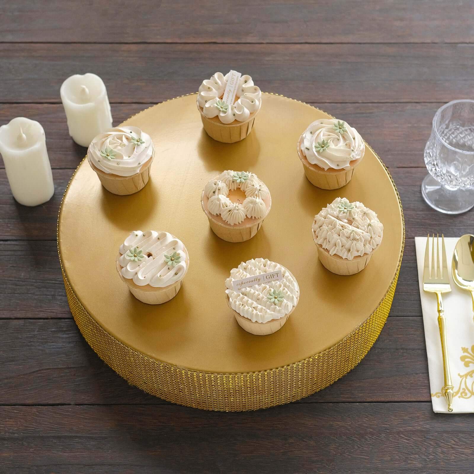 Metal Pedestal Cake Stand Round Design with Rhinestones Gold - Cupcake Holder and Dessert Table Centerpiece 14