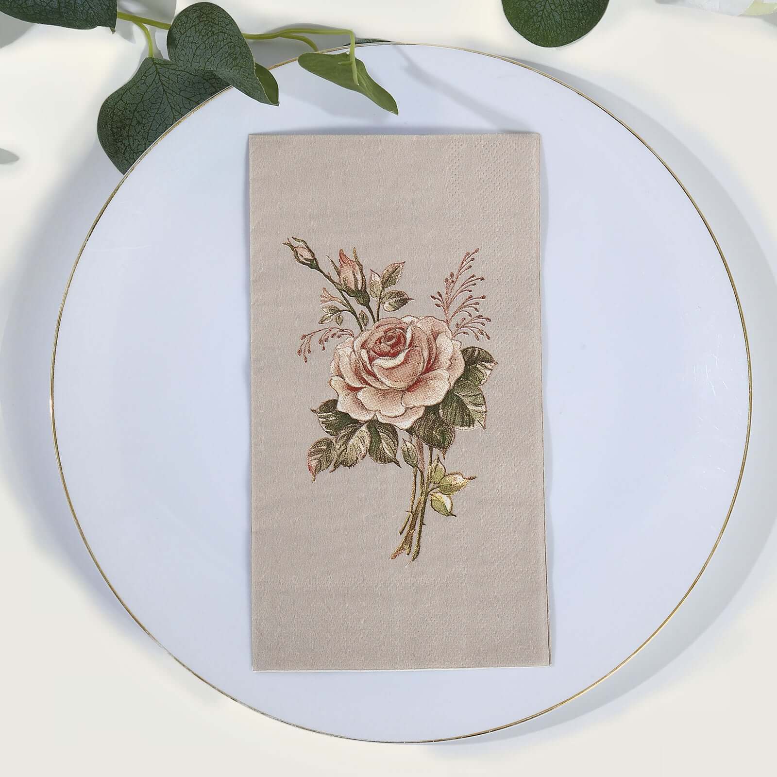 20-Pack Paper Dinner Napkins Ivory with Vintage Pink Rose Print 2 Ply - Stylish Boho Napkins for Events