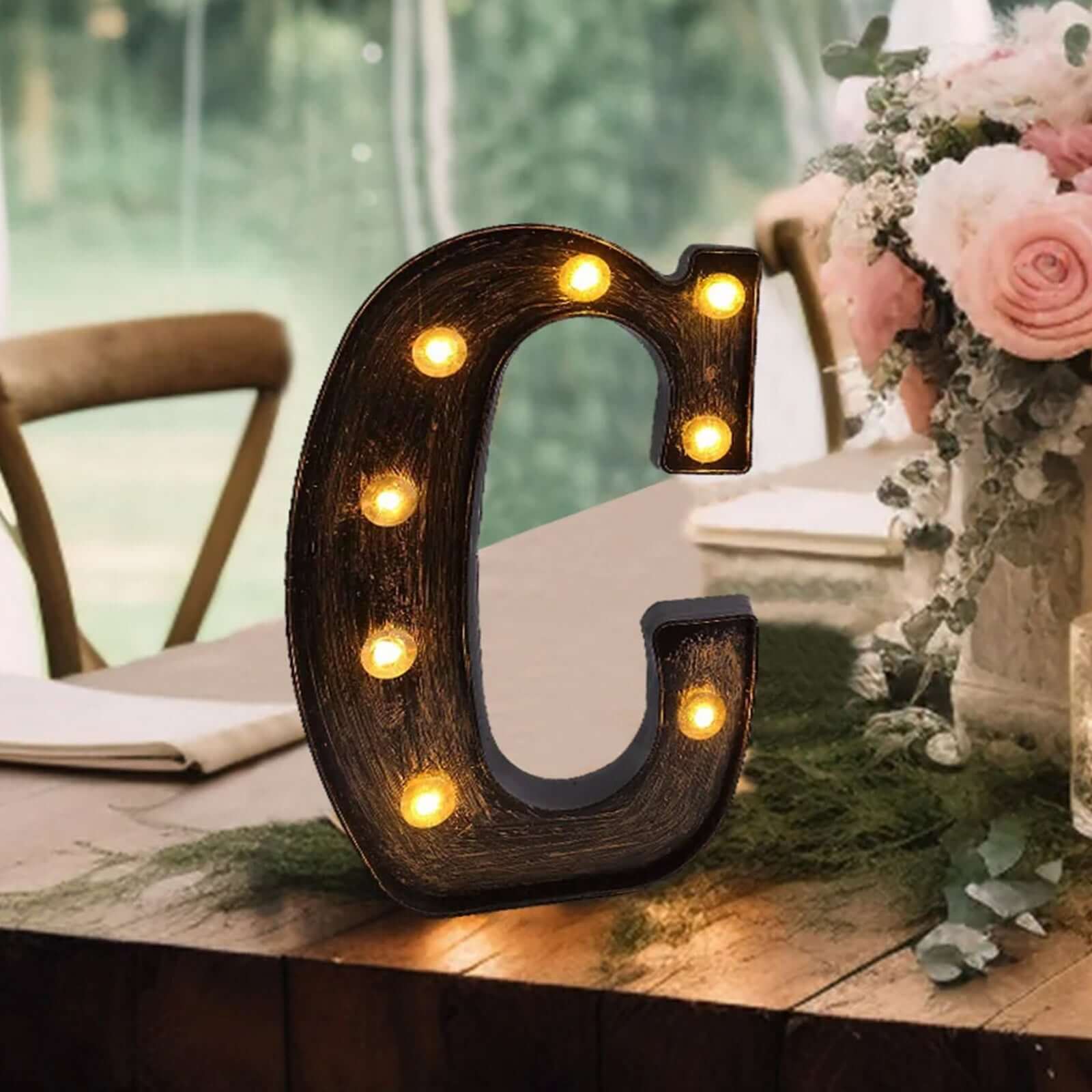 LED Marquee Letter C Industrial Style Antique Black - Light-Up Alphabet Sign for Weddings & Displays 9