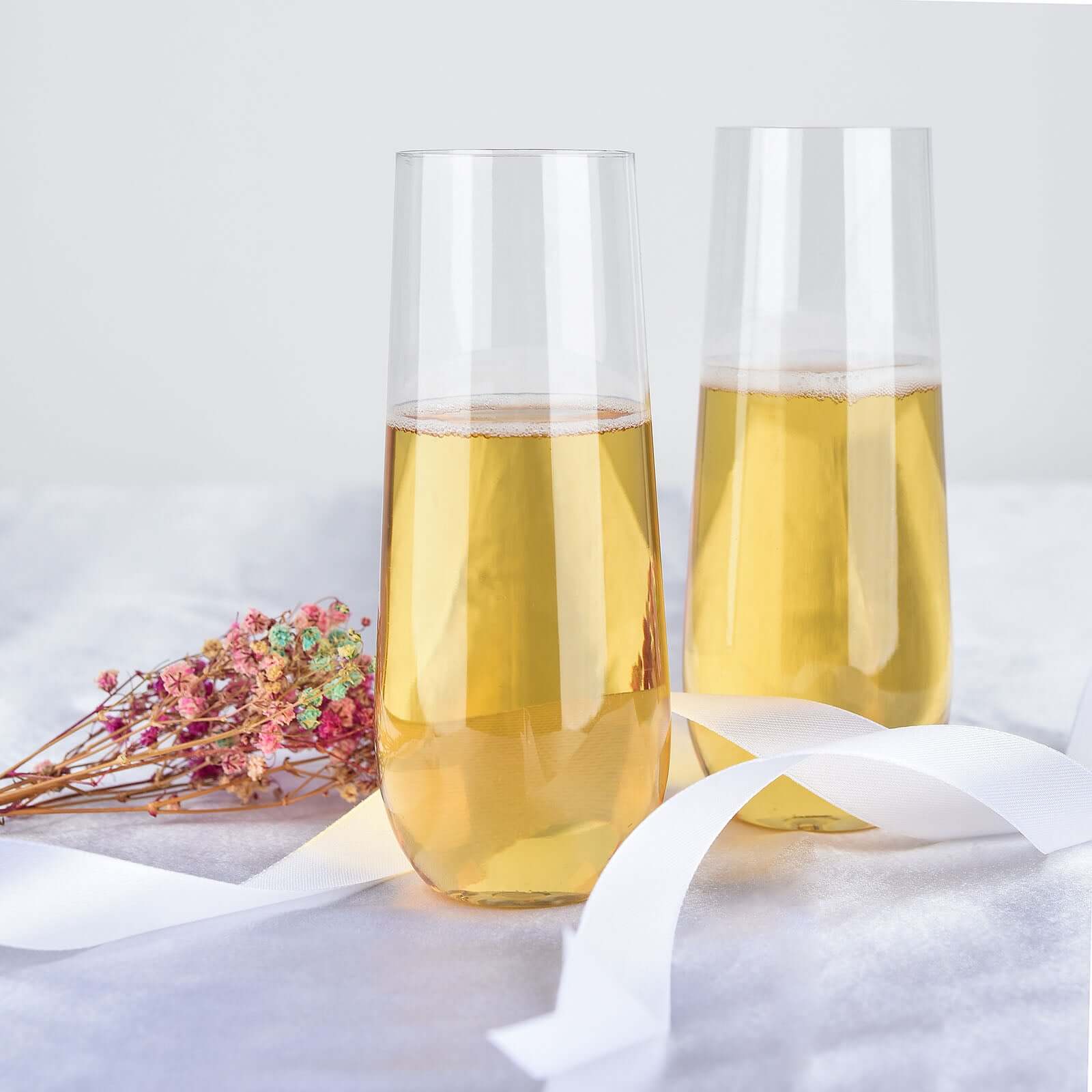 6-Pack Plastic Stemless Glasses Clear Champagne Flute Design - Reusable for Champagne 9oz