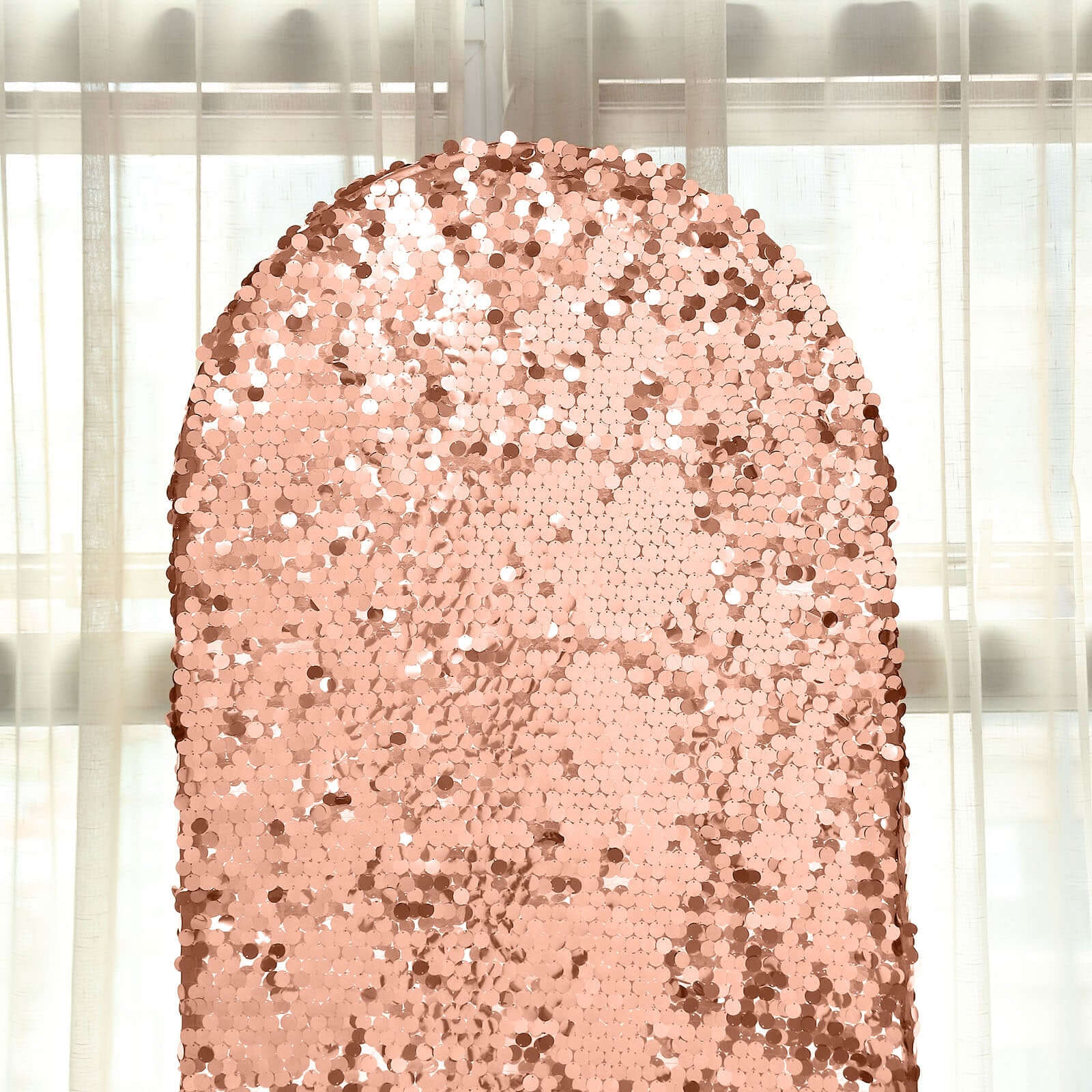 6ft Sparkly Rose Gold Double Sided Big Payette Sequin Chiara Backdrop Stand Cover For Fitted Round Top Wedding Arch