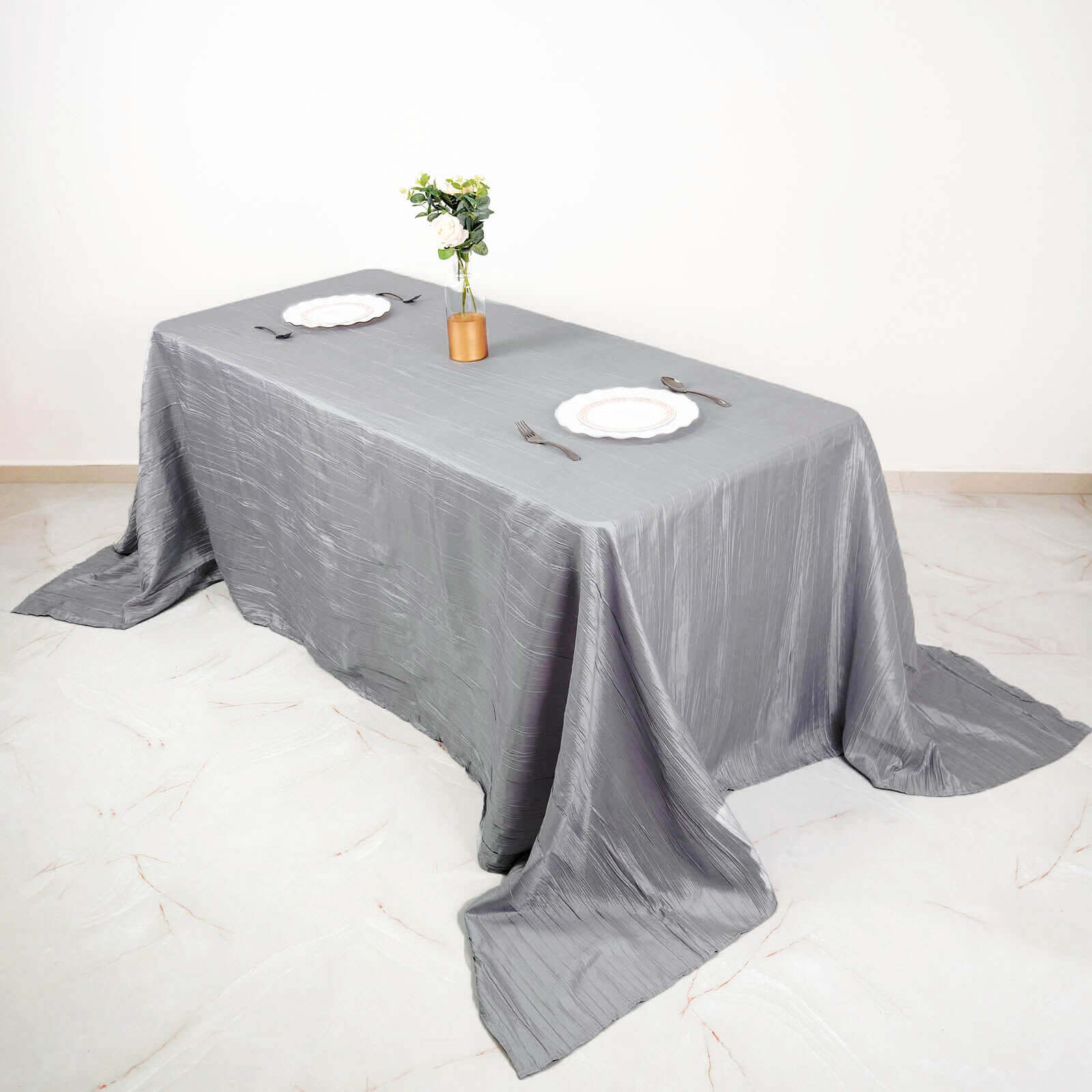 Taffeta 90x132 Rectangle Tablecloth Silver - Seamless Accordion Crinkle Table Cover