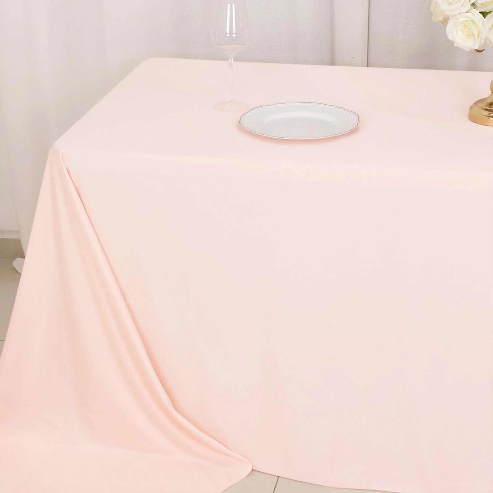 Premium Scuba Rectangular 90x156 Tablecloth Blush - Wrinkle Free, Stain Resistant & Seamless Table Cover