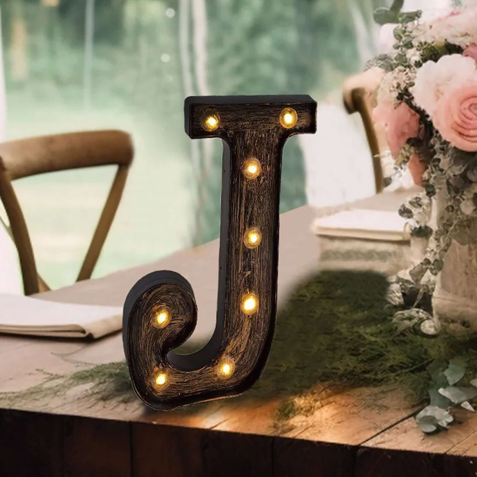 LED Marquee Letter J Industrial Style Antique Black - Light-Up Alphabet Sign for Weddings & Displays 9