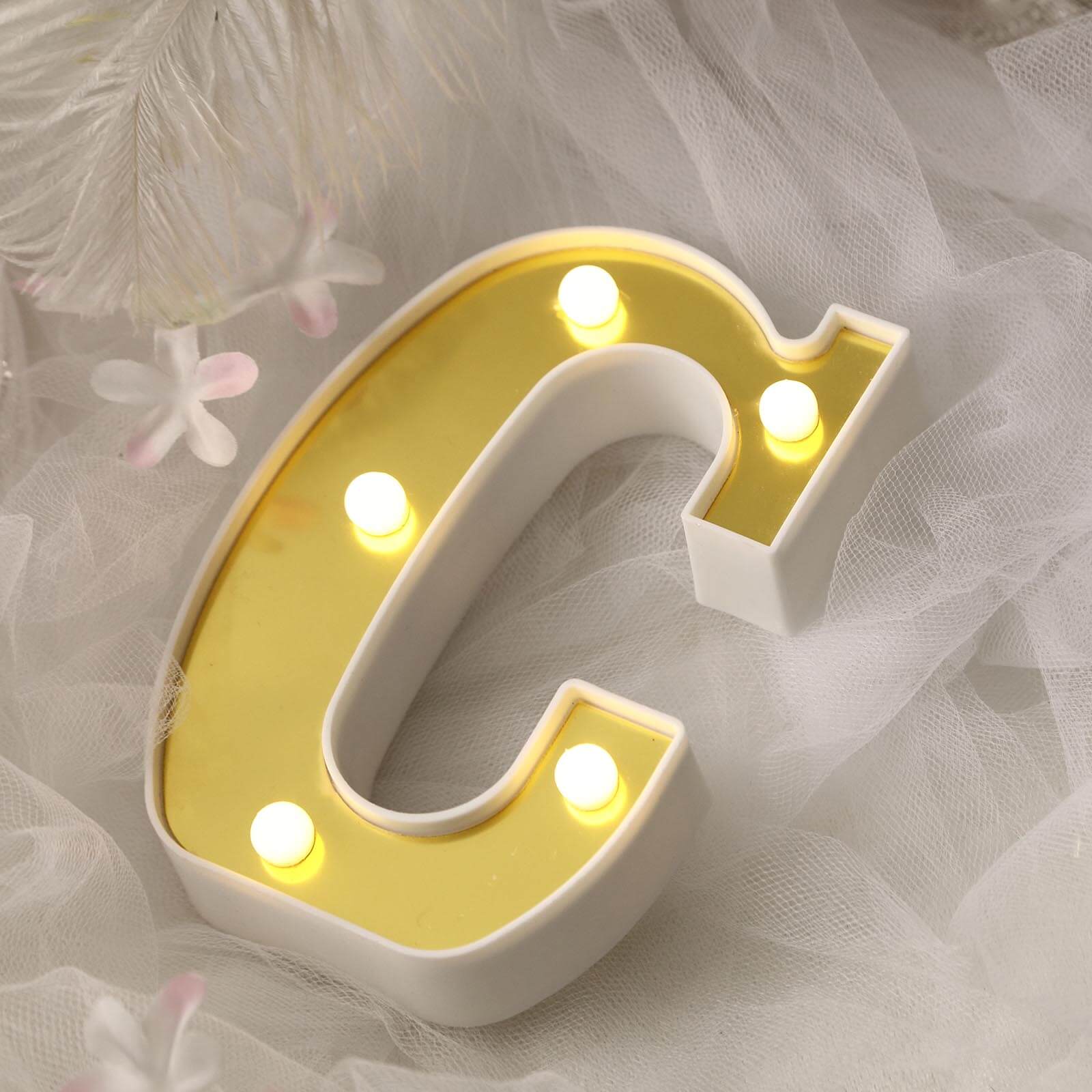 3D Marquee Letter C Warm White 5 LED Lights Gold - Chic Light-Up Decor for Events 6