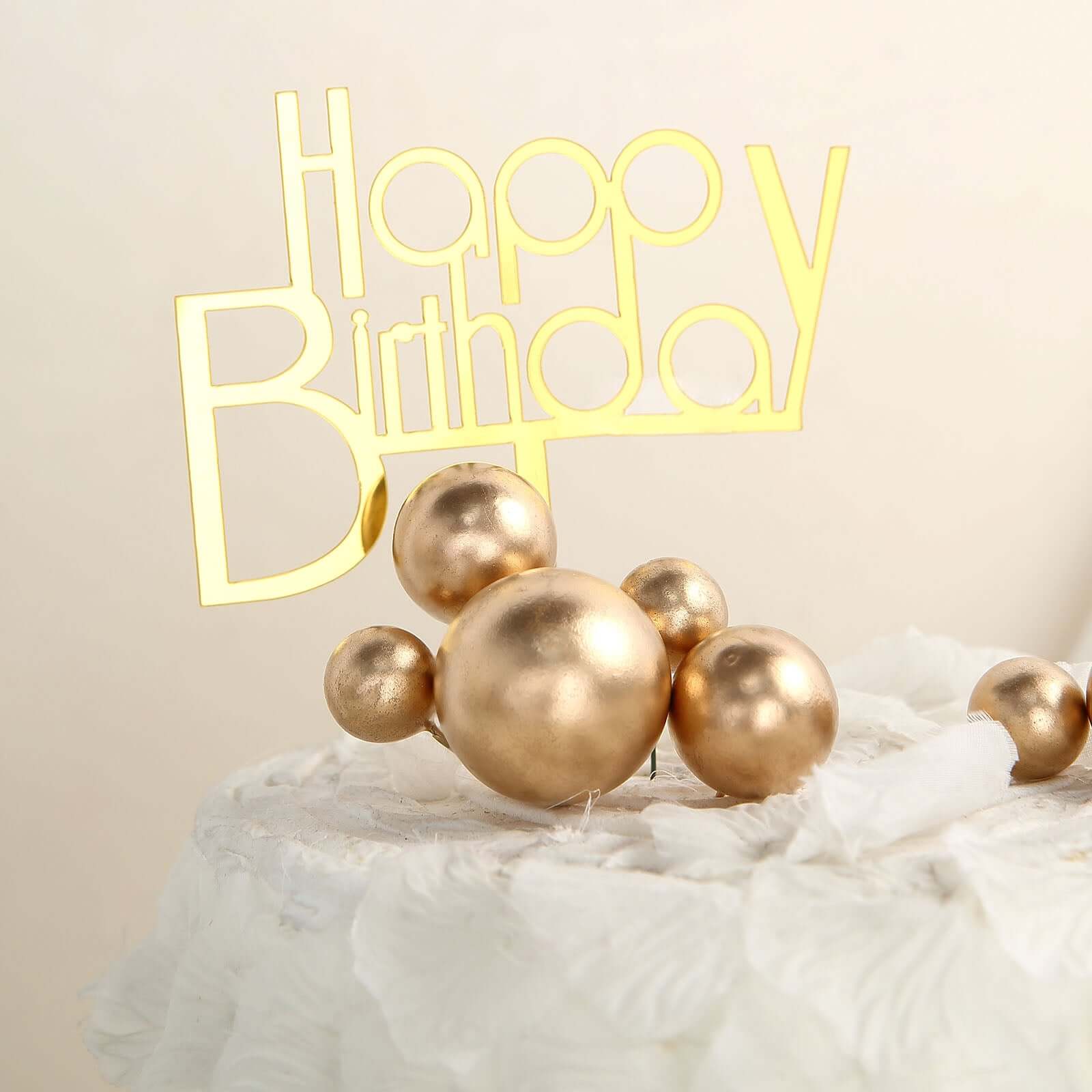 12 Pcs Cake Topper Picks Faux Pearl Ball Design Gold - Foam Balloon DIY Cupcake Decor Supplies Assorted Sizes