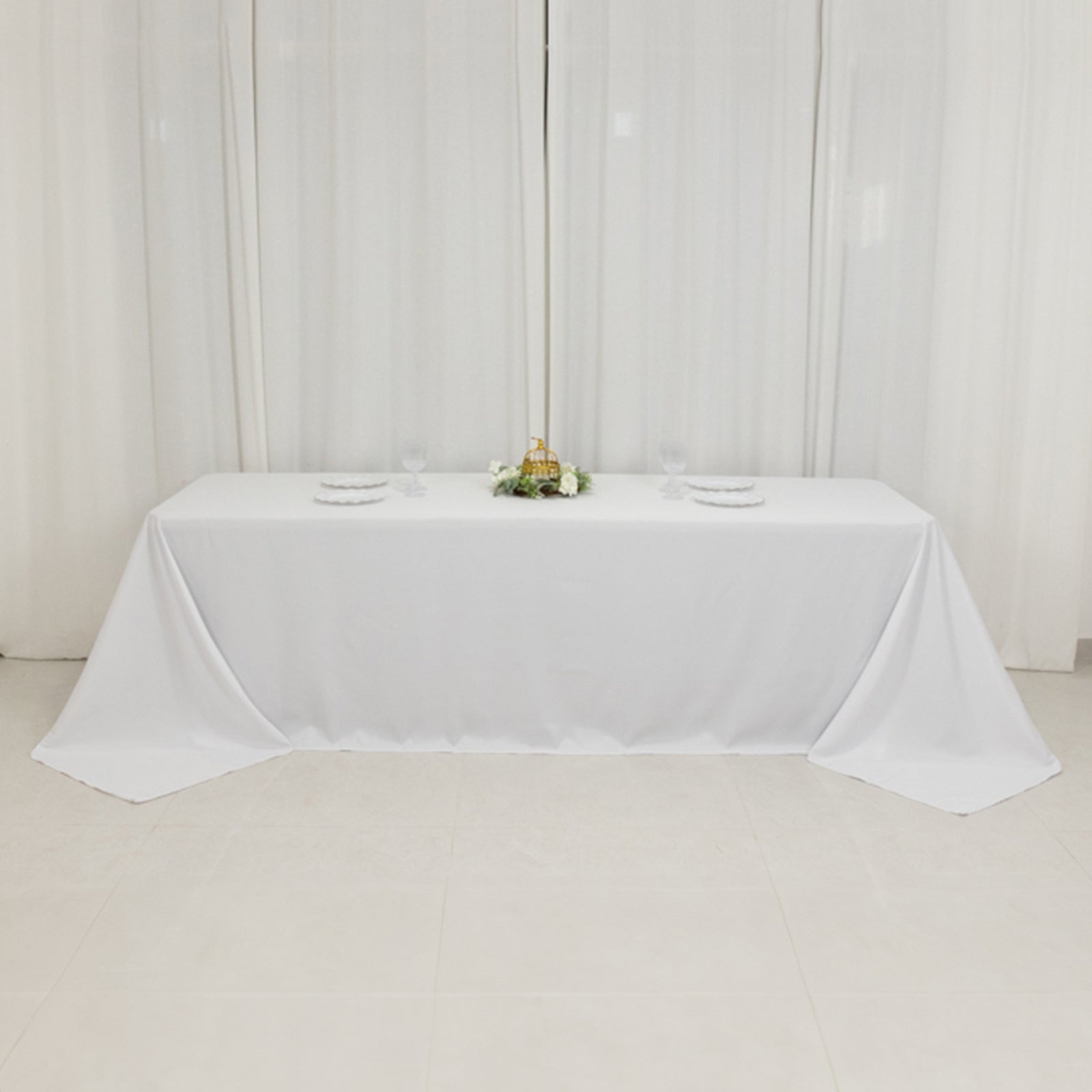 Fire Retardant Premium Polyester 90x156 Rectangular Tablecloth White - Stylish High-Performance Seamless Table Cover for Large Gatherings