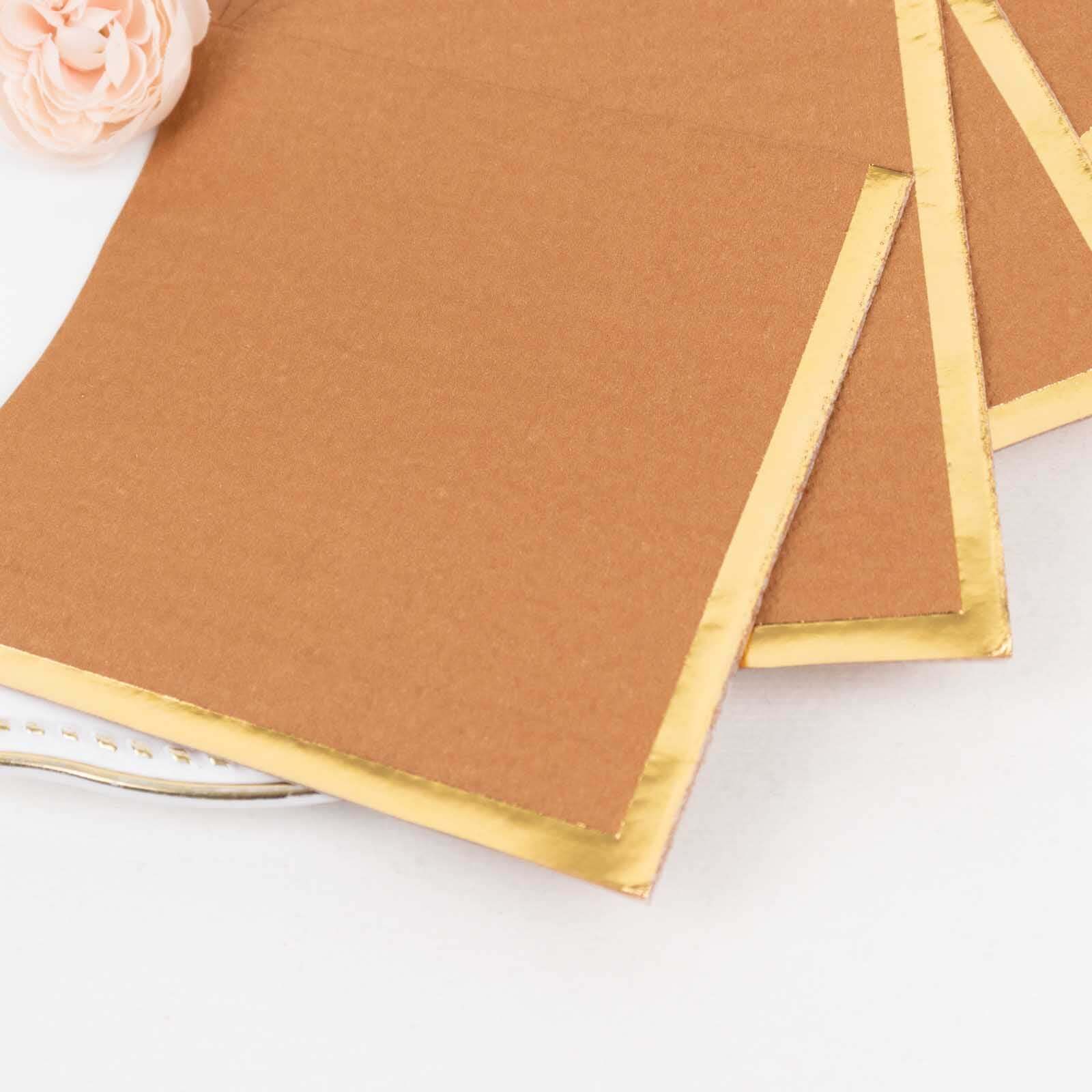 50-Pack Paper Beverage Napkins Terracotta (Rust) with Gold Foil Edge - 2 Ply Disposable Soft 18GSM Cocktail Napkins 5x5