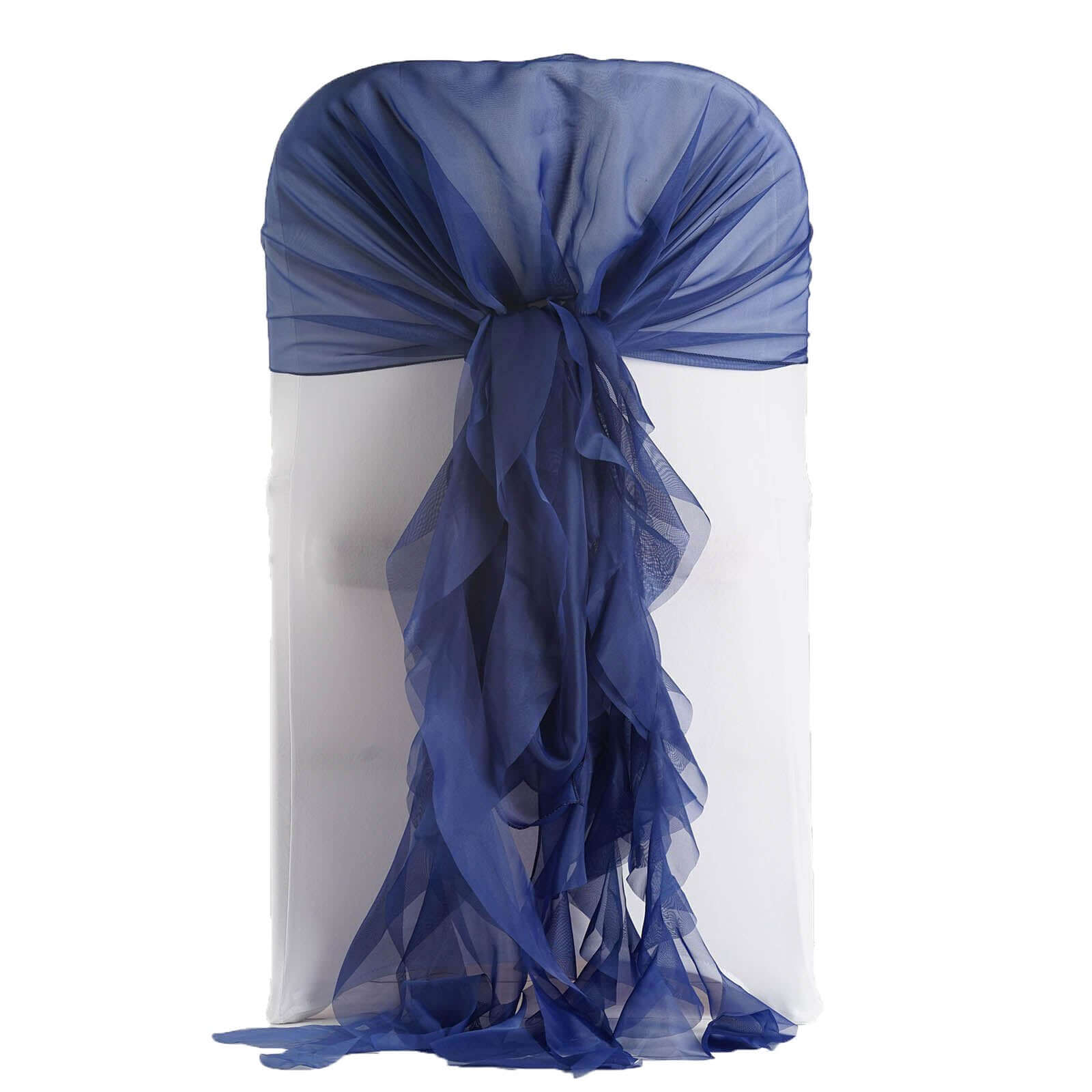 1 Set Chiffon Hoods Chair Sashes with Willow Ruffles Design Navy Blue - Stylish Chair Bow Decor