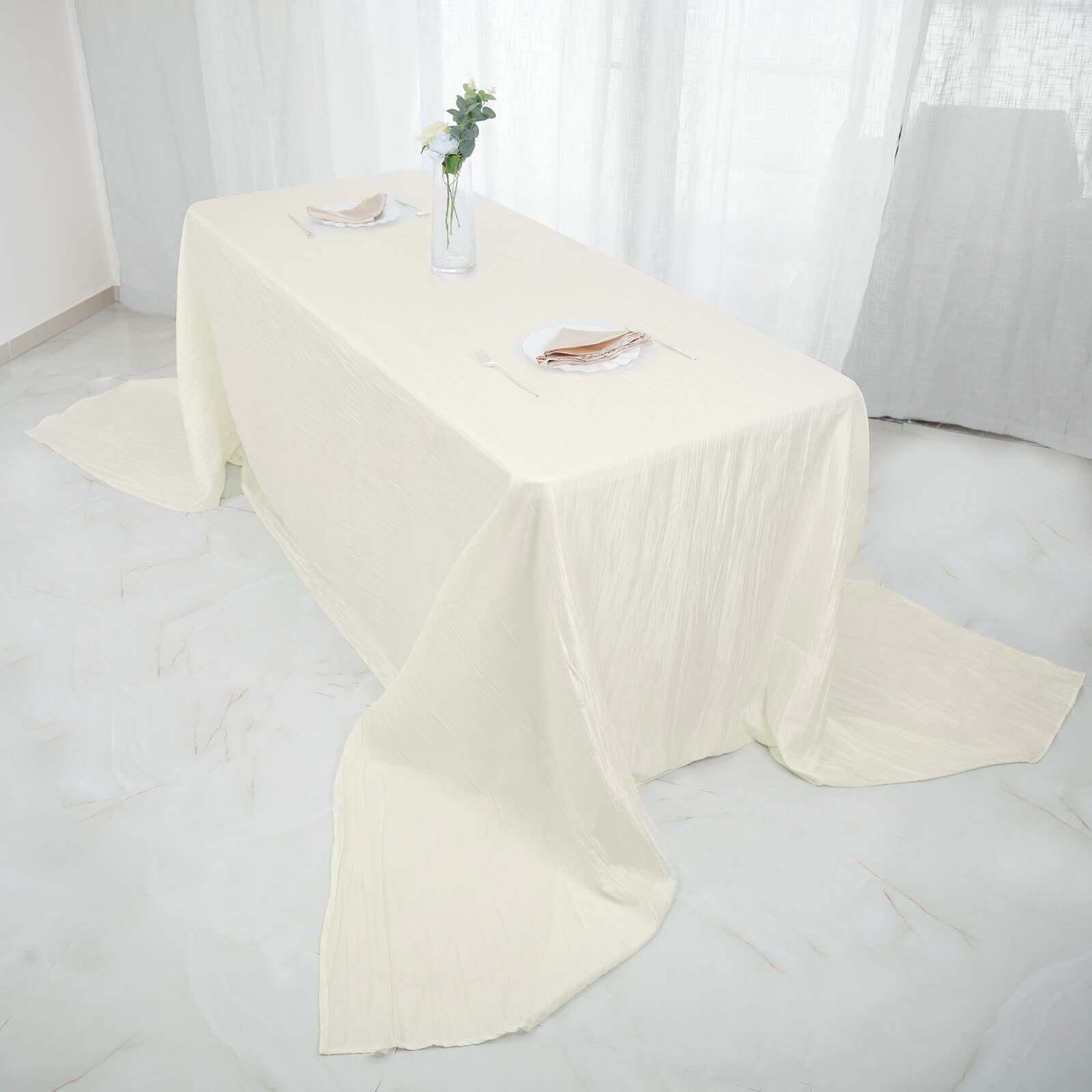 Taffeta 90x156 Rectangle Tablecloth Ivory - Accordion Crinkle Seamless Table Cover