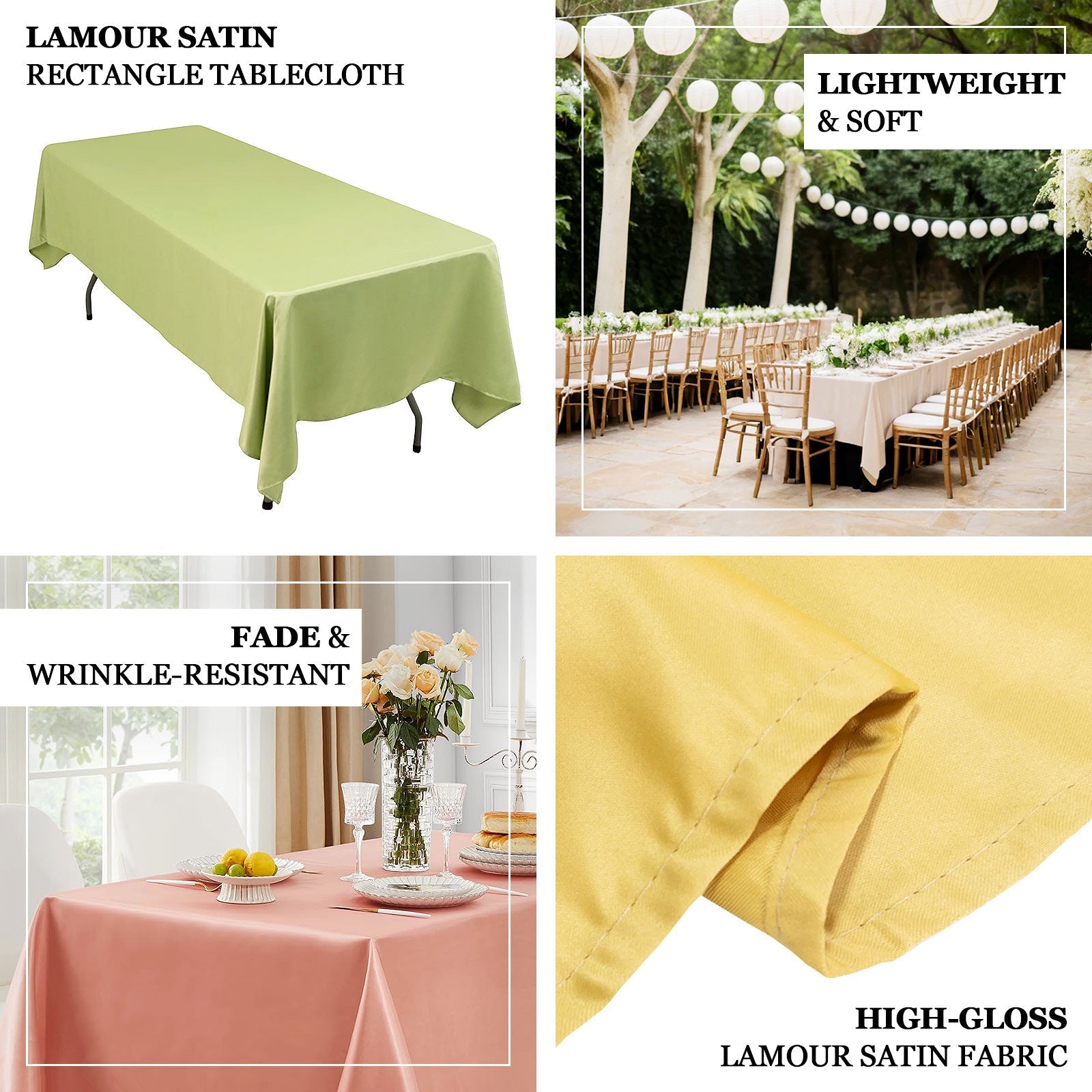 Lamour Satin 60x126 Rectangle Tablecloth White - Soft & Silk-Like Table Cover for Upscale Dining