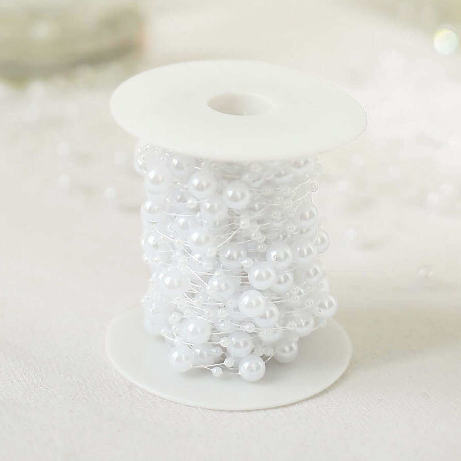 Faux Pearl String Beads Vase Filler - White DIY Craft Fishing Line Pearl Chains 100ft