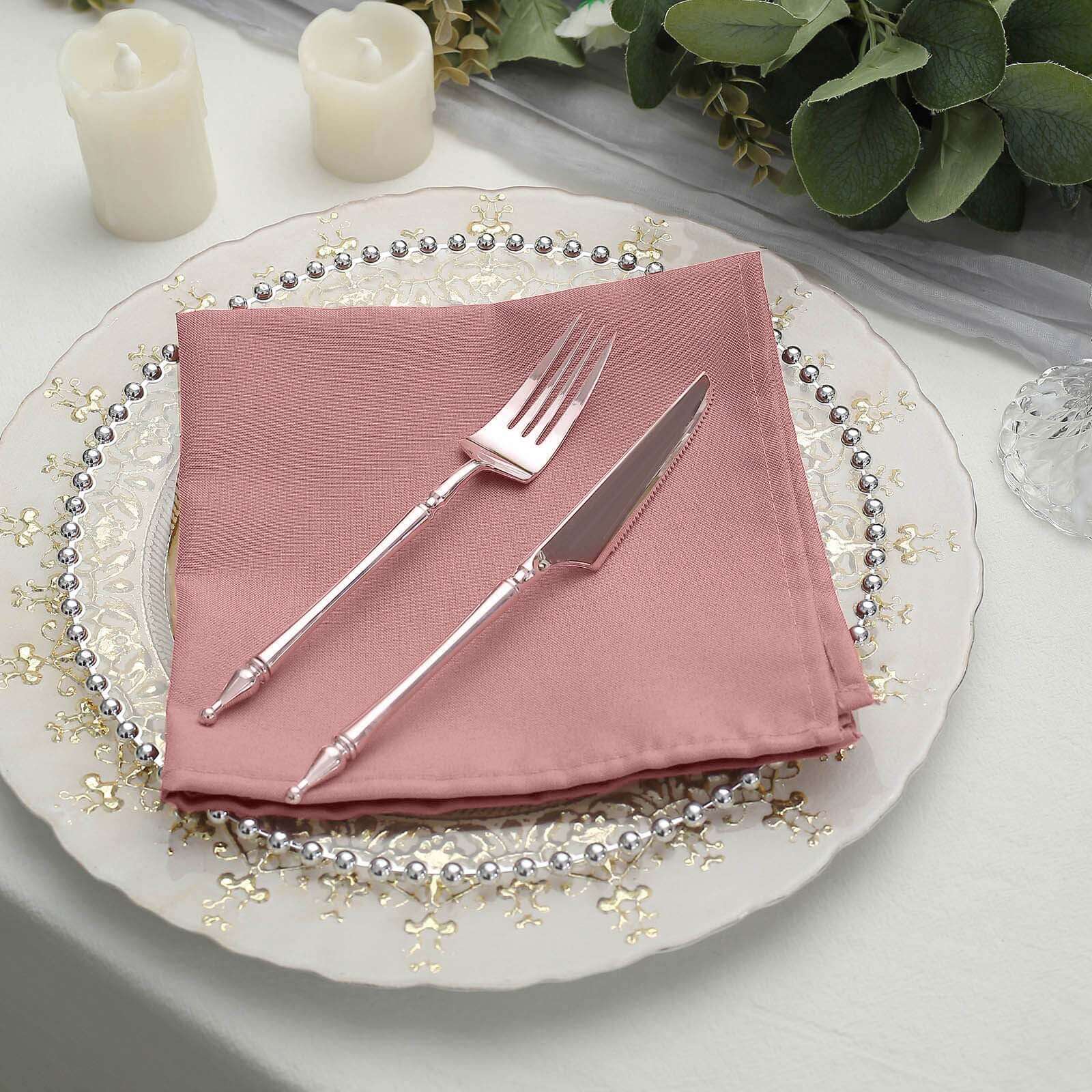 5 Pack Polyester 17x17 Napkins Dusty Rose - Durable & Wrinkle Resistant Dinner Napkins