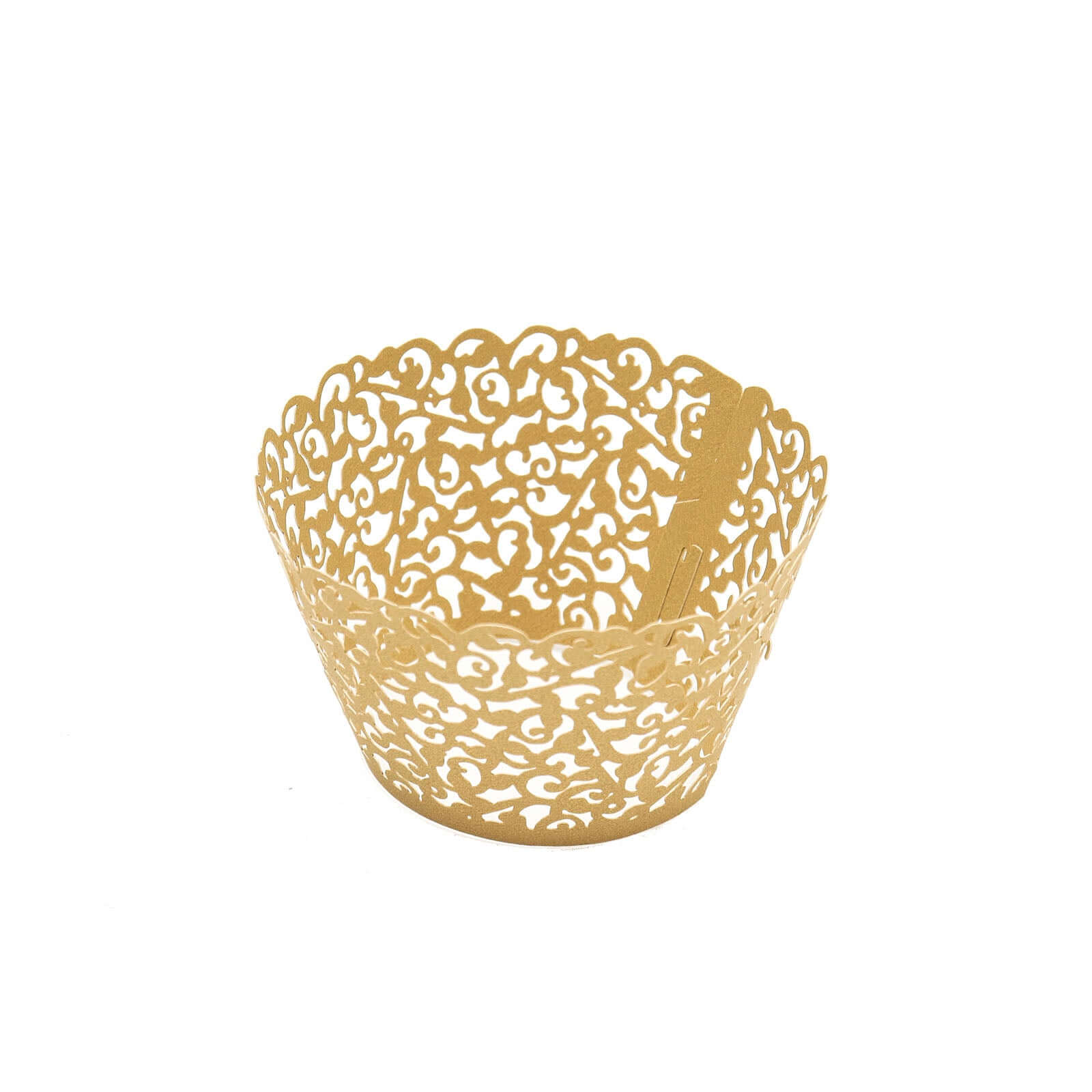 25-Pack Paper Cupcake Wrappers Lace Laser Cut Design Gold - Muffin Baking Cup Trays for Events