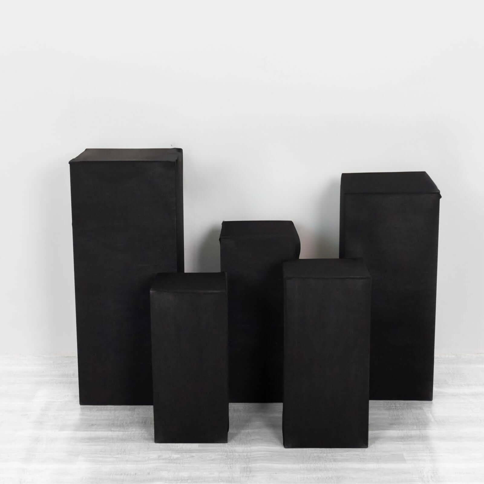 Set of 5 Black Spandex Rectangle Pedestal Stand Covers, Stretchable Pillar Prop Covers - 160 GSM