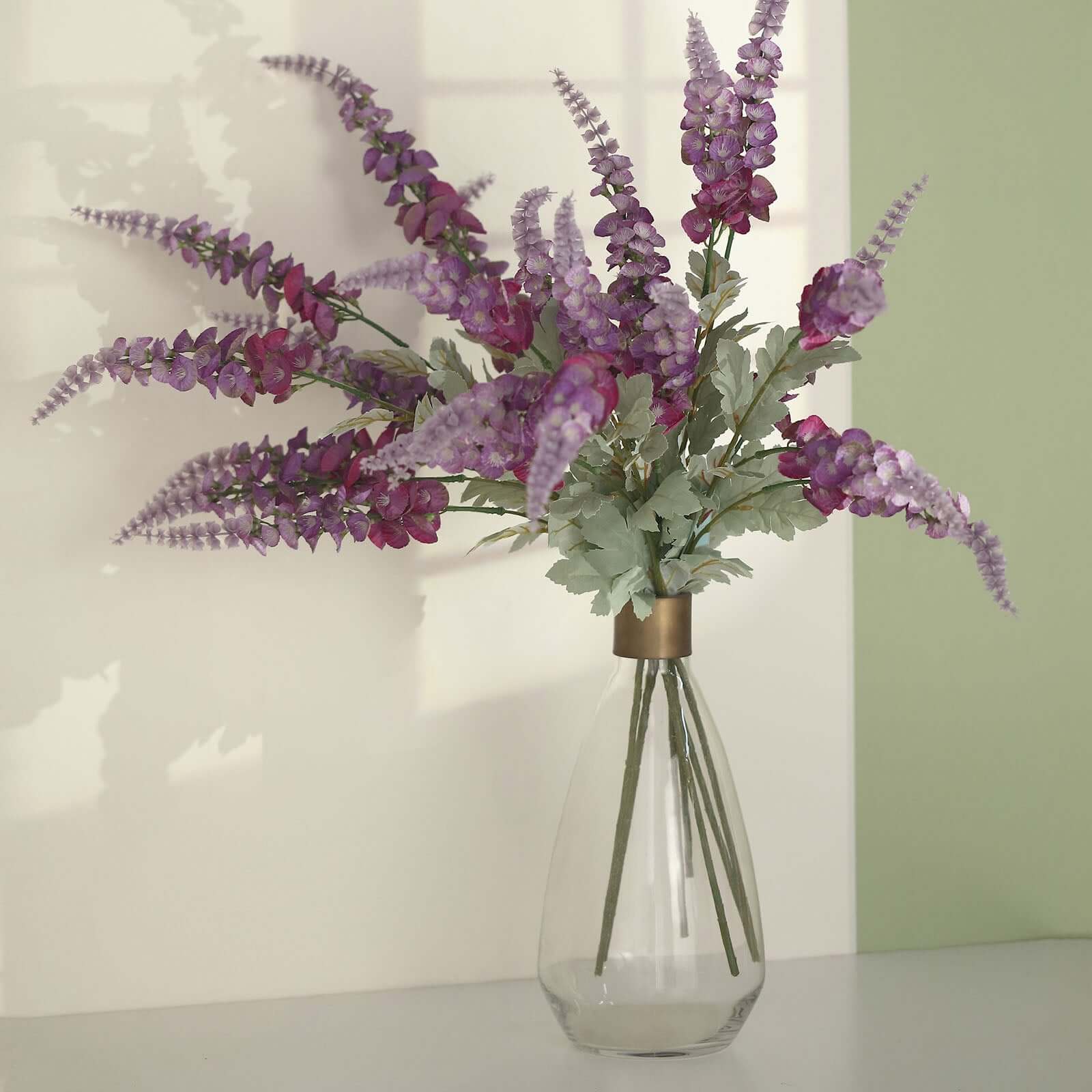 2 Bushes 34 Lavender Lilac Artificial Foxglove Orchid Flower Bouquet Stem – Silk Flower Branch Spray