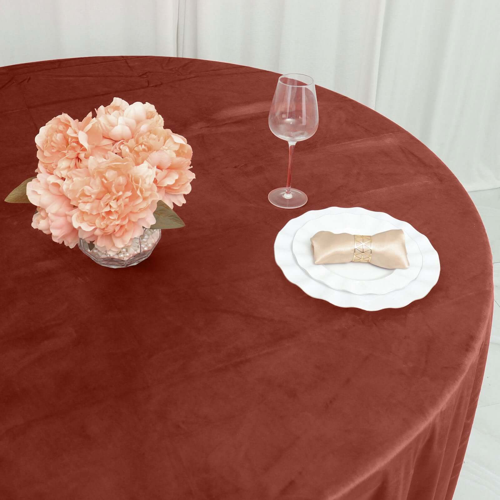 Premium Velvet 120 Round Tablecloth Terracotta (Rust) - Reusable Soft & Seamless Table Cover