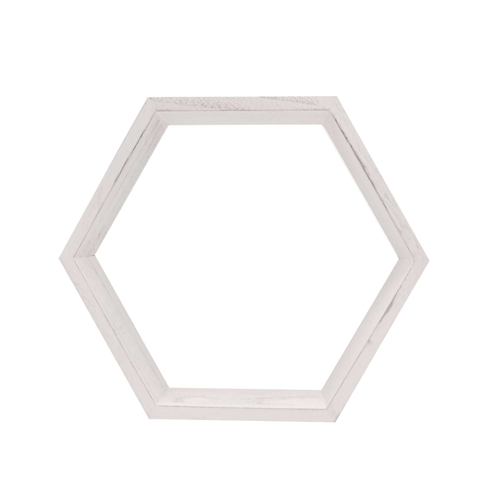 2 Pack 9 Hexagon Whitewashed Wood Centerpiece, Geometric Terrarium, Honeycomb Storage Shelf