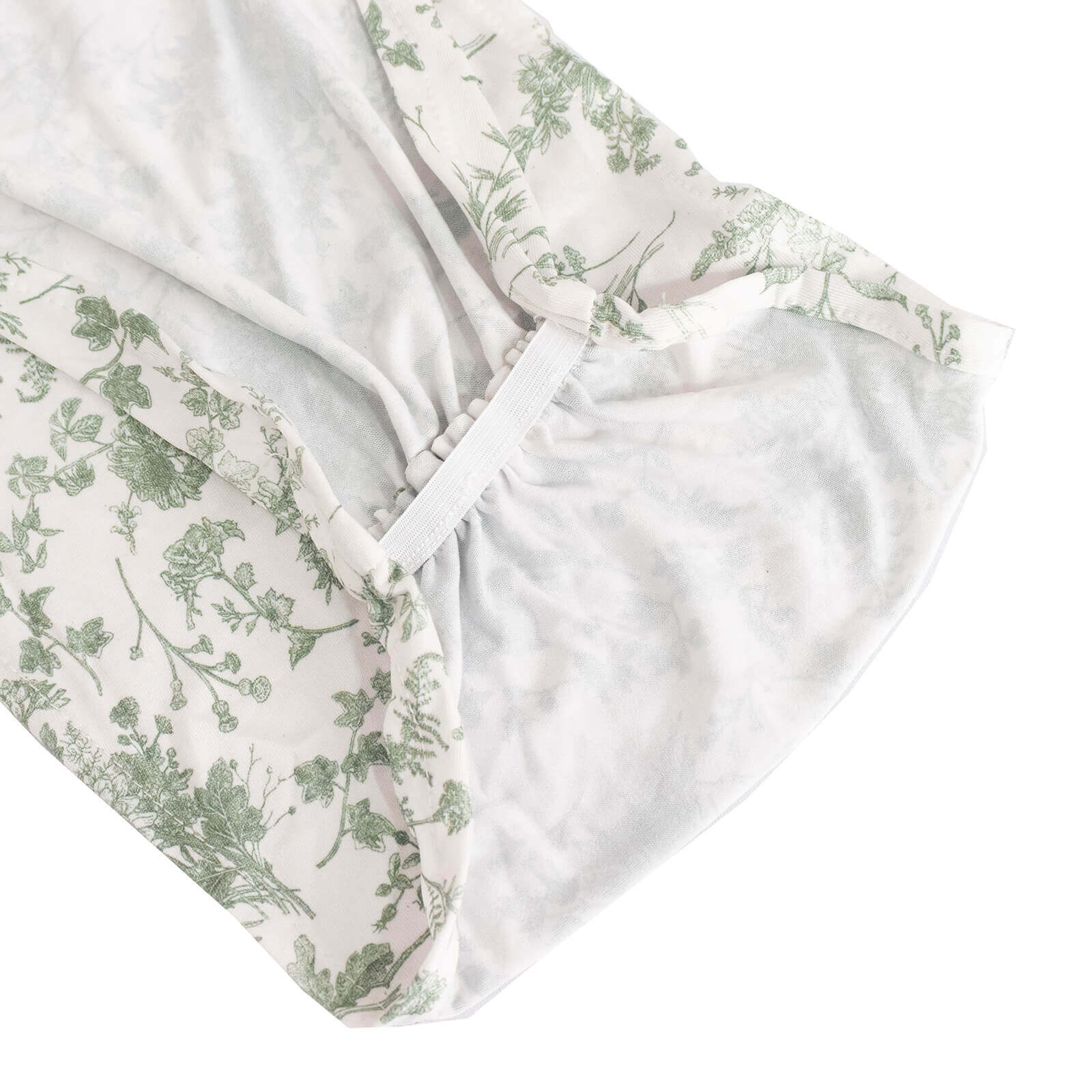 5 Pack Spandex Chair Sashes White/Dusty Sage Green French Toile Floral Pattern - Wide Wrinkle-Free Stretchable Chair Bands 8x13